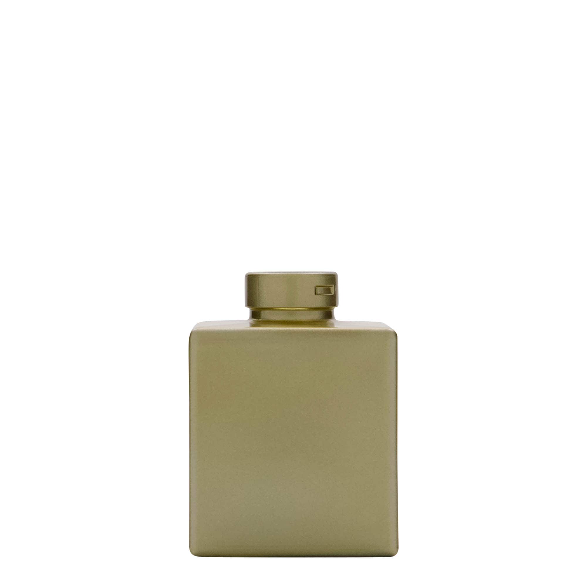 Bottiglia di vetro da 100 ml 'Cube', quadrata, oro, bocca: sughero
