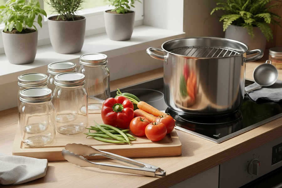 botulismo La persona tiene un barattolo di verdure sottaceto nella mano sinistra e ne indica il contenuto con l'indice destro