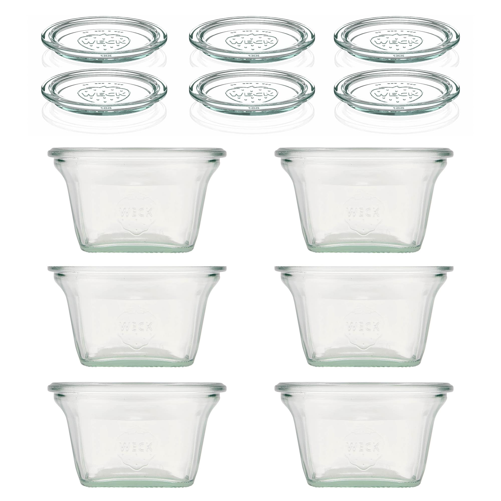 6x 290 ml WECK-Quadroglas con coperchio in vetro RR 100