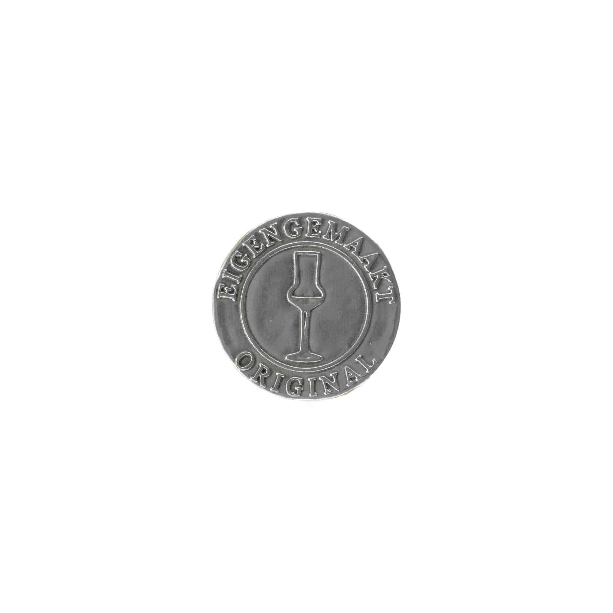 Etichetta metallica 'Eigengemaakt', rotondo, stagno, argento
