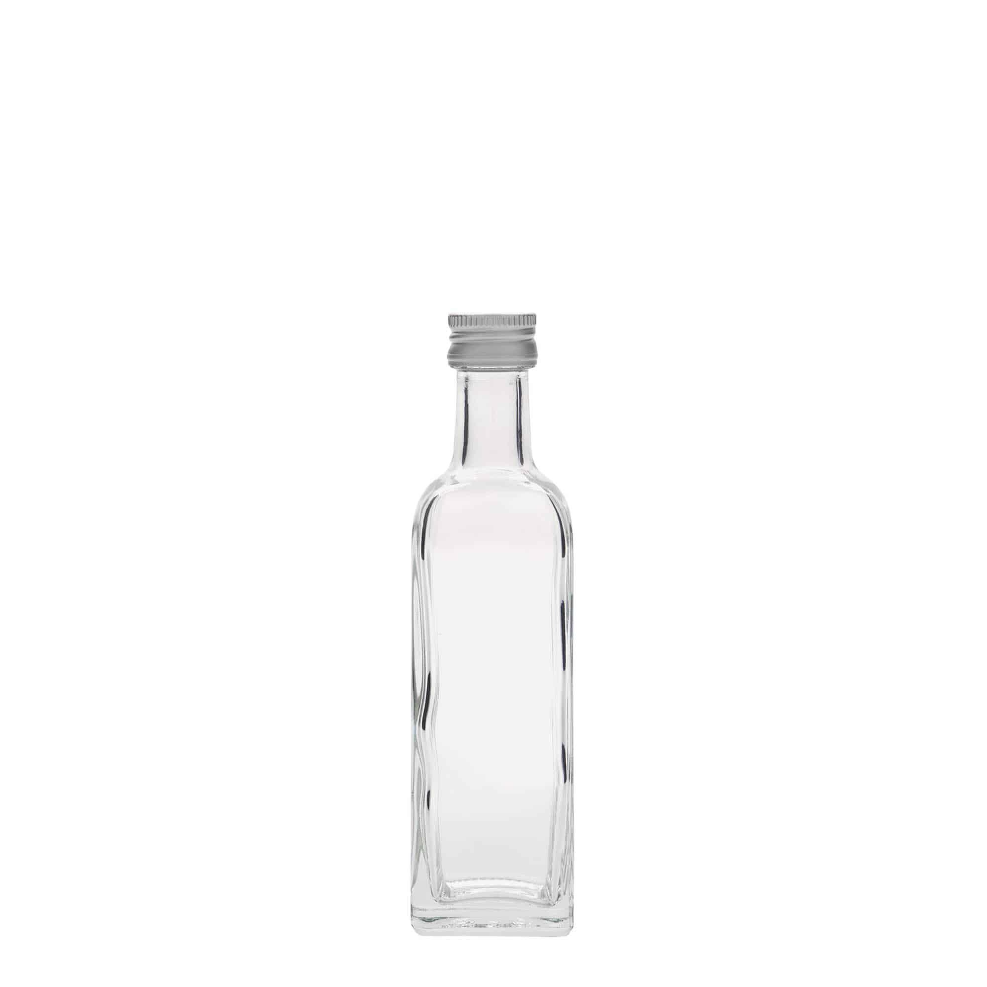 Bottiglia di vetro da 60 ml 'Marasca', quadrata, bocca: PP 18