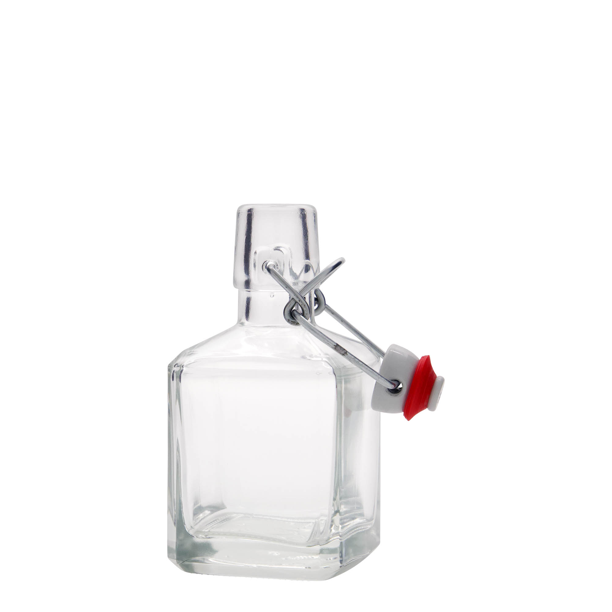Bottiglia di vetro da 200 ml 'Kubica', quadrata, bocca: chiusura a leva Bottiglia di vetro da 200 ml 'Kubica', quadrata, bocca: chiusura a leva