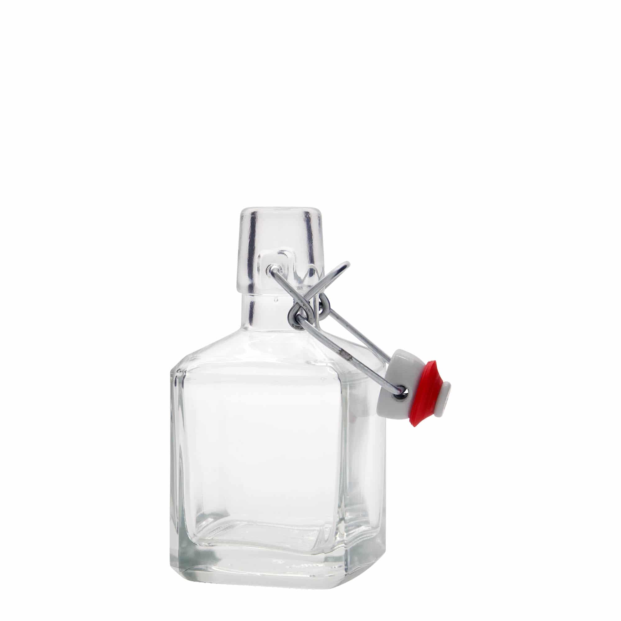 Bottiglia di vetro da 200 ml 'Kubica', quadrata, bocca: chiusura a leva Bottiglia di vetro da 200 ml 'Kubica', quadrata, bocca: chiusura a leva