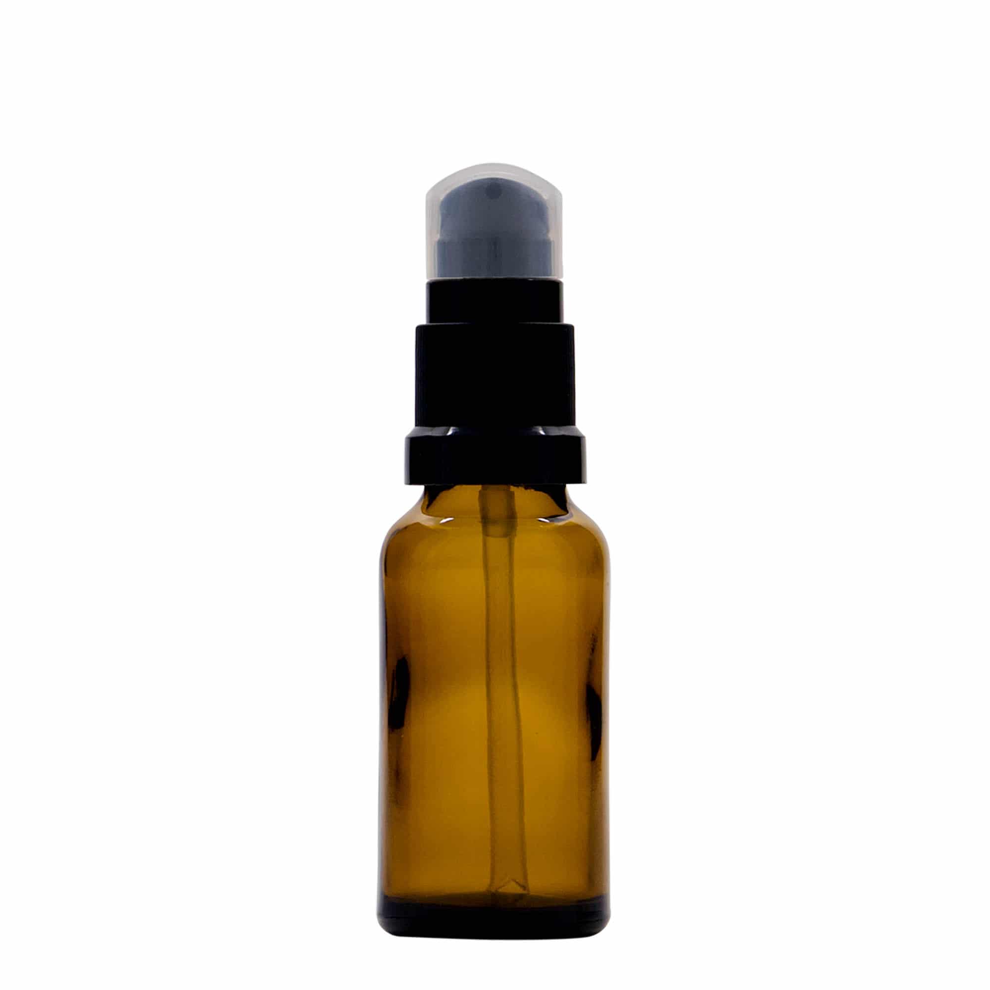 Flacone medico da 20 ml con pompa per lozione, vetro, marrone, bocca: DIN 18