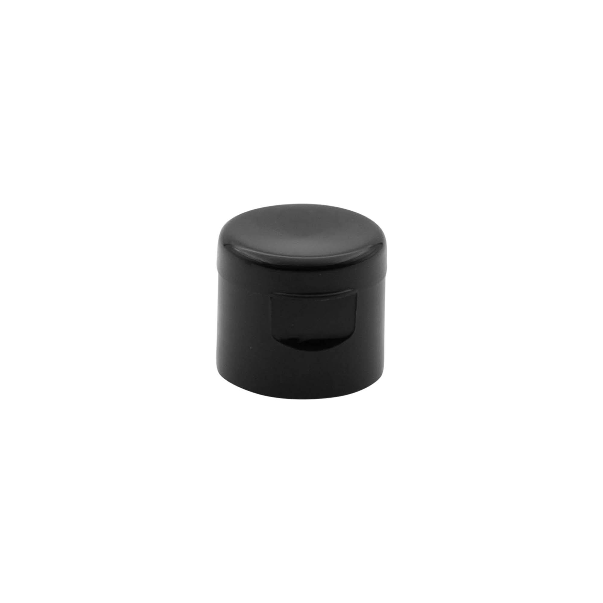 Tappo a vite con cerniera a ribalta, plastica PP, nero, per bocca: 20/410 Tappo a vite con cerniera a ribalta, plastica PP, nero, per bocca: 20/410