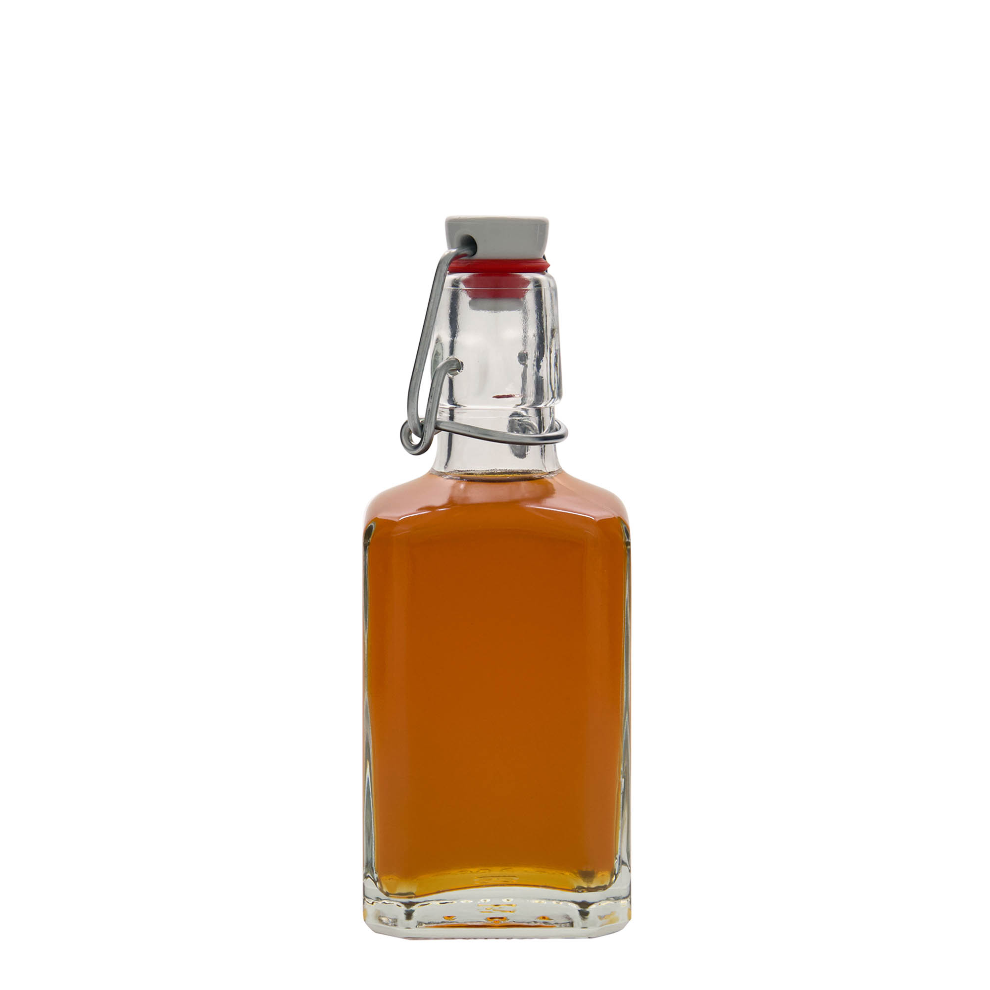 Bottiglia di vetro da 250 ml 'Rialto', quadrata, bocca: chiusura a leva Bottiglia di vetro da 250 ml 'Rialto', quadrata, bocca: chiusura a leva