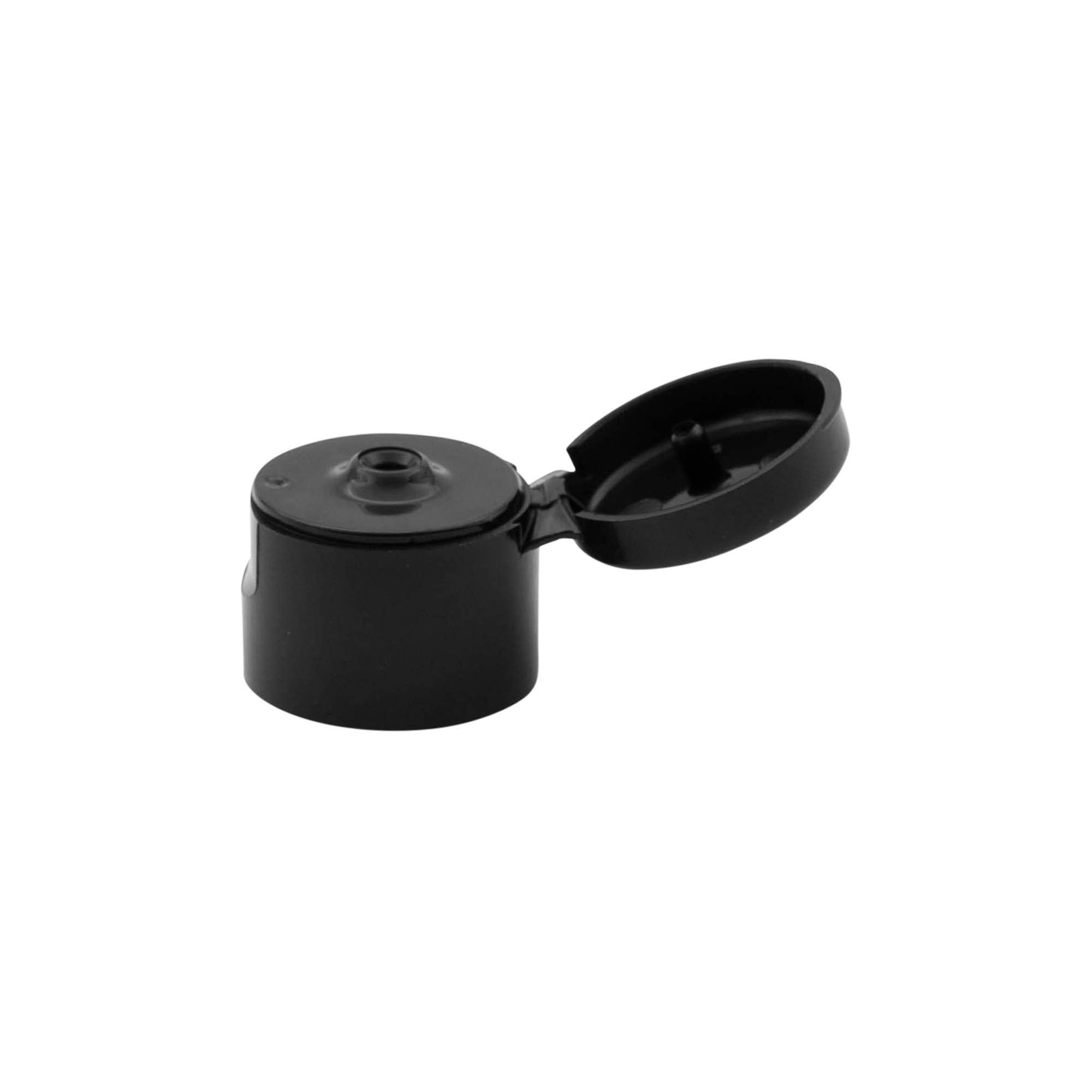 Tappo a vite con cerniera a ribalta, plastica PP, nero, per bocca: 20/410 Tappo a vite con cerniera a ribalta, plastica PP, nero, per bocca: 20/410