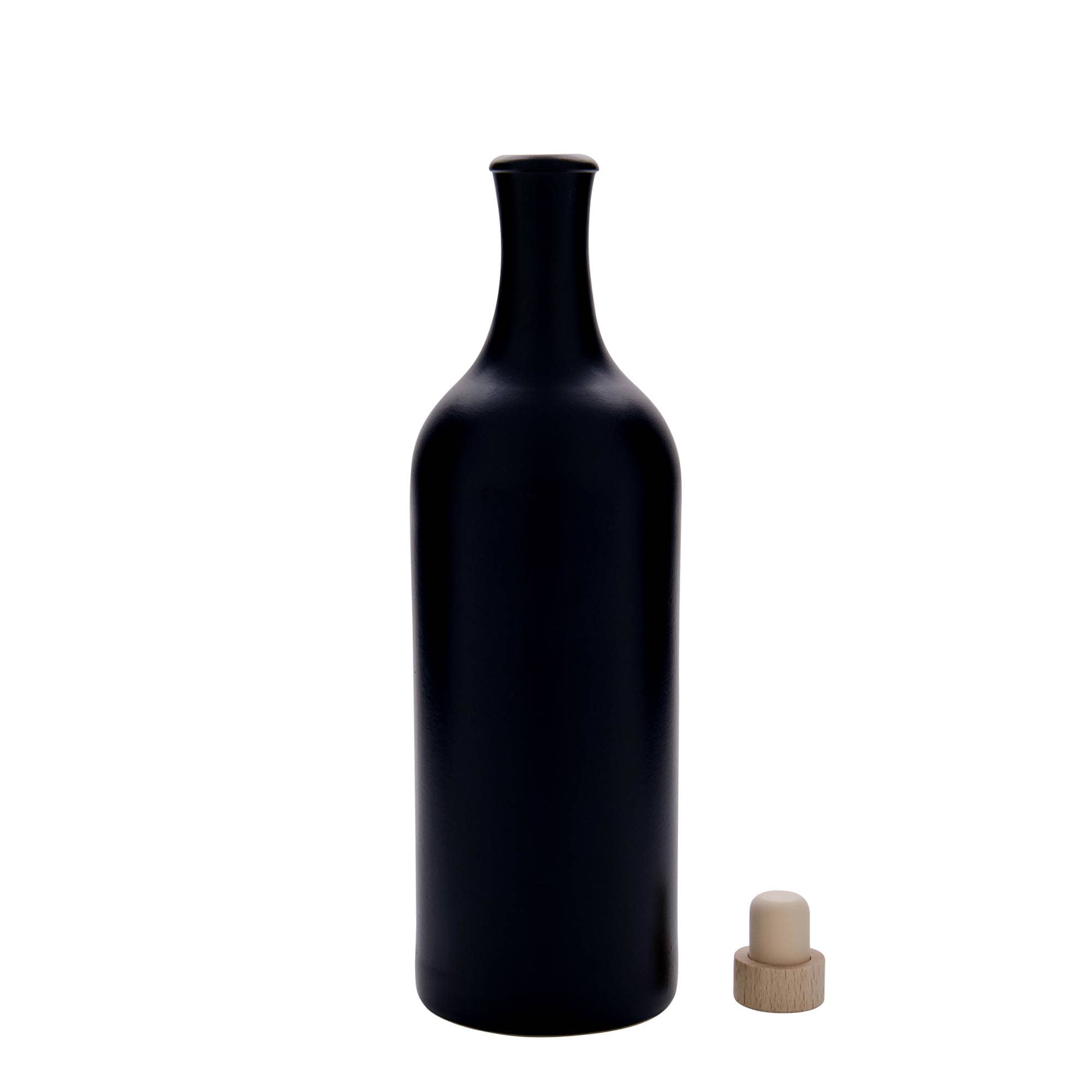 Brocca in terracotta da 750 ml, collo lungo, gres, nero, bocca: sughero