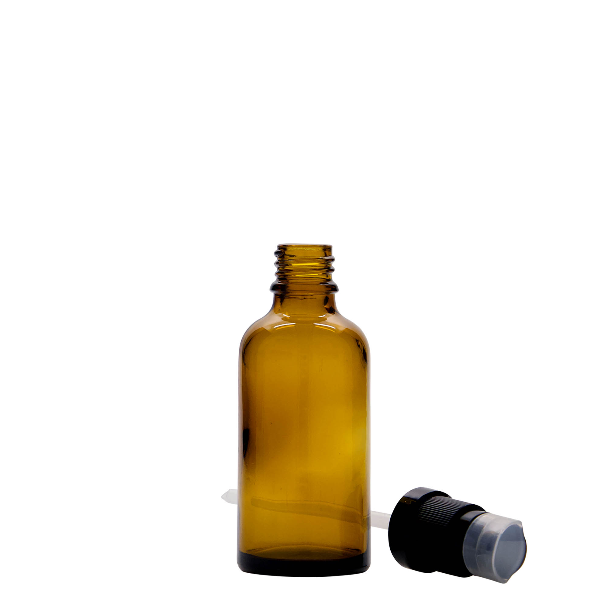 50 ml Flacone farmaceutico con dispenser a pompa, vetro, marrone, imboccatura: DIN 18