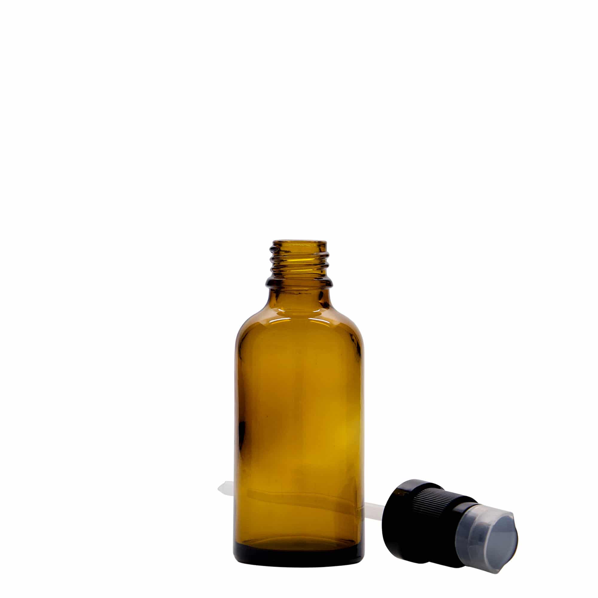 50 ml flacone medico con pompa per lozione, vetro, marrone, bocca: DIN 18