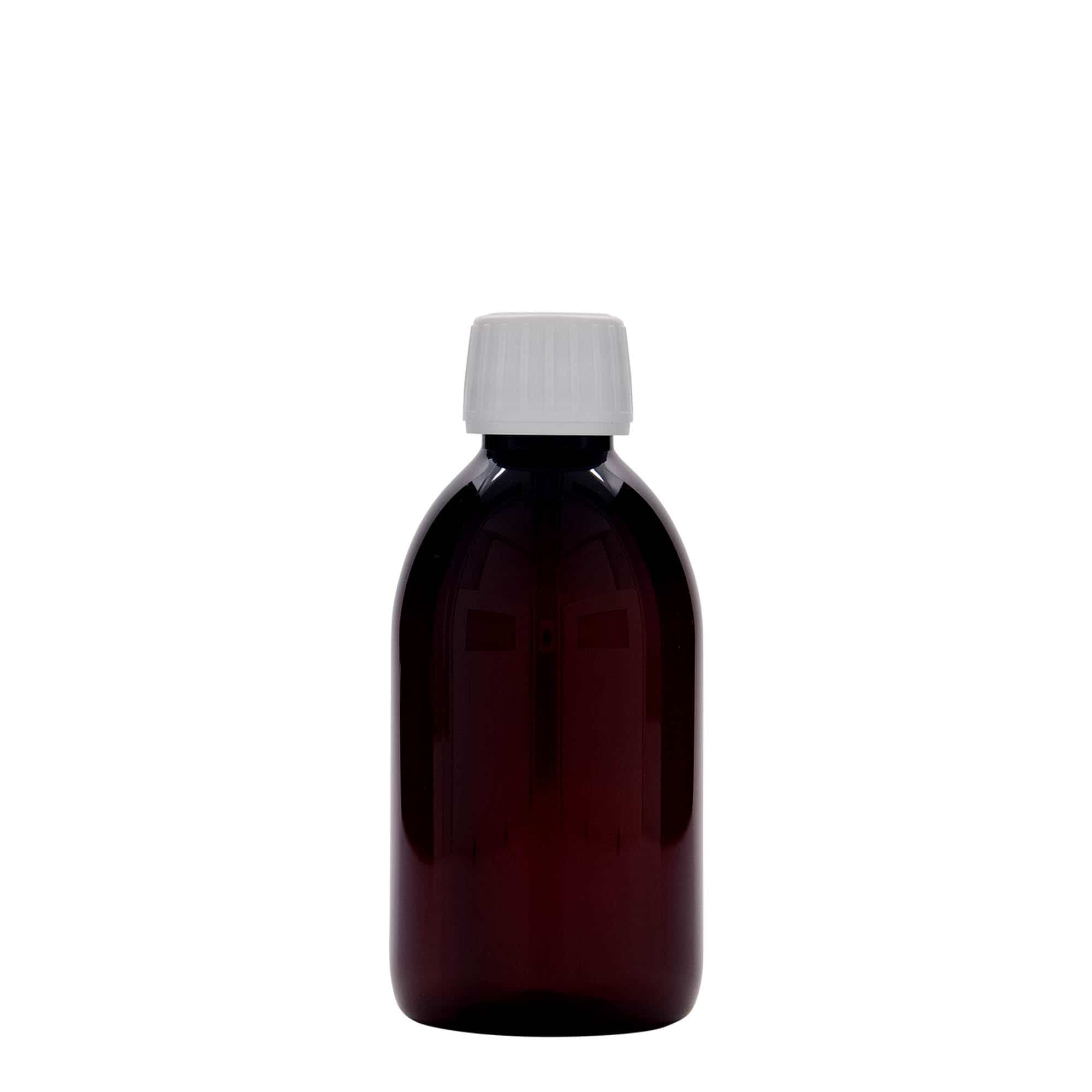 250 ml Flacone farmaceutico PET, marrone, plastica, imboccatura: PP 28