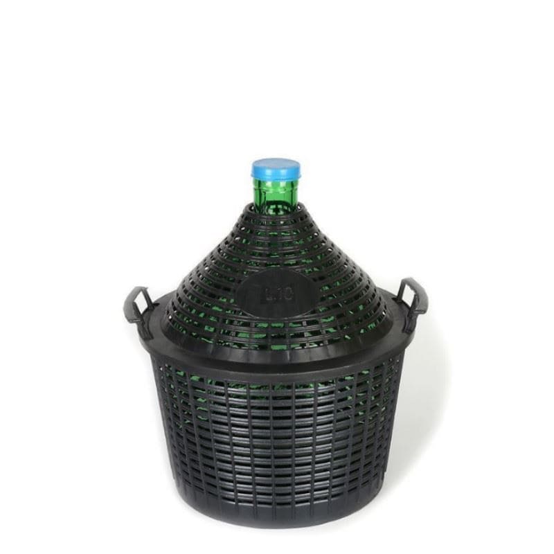 Bombola a palla da 10 l, collo stretto, vetro, verde, bocca: coperchio a calotta