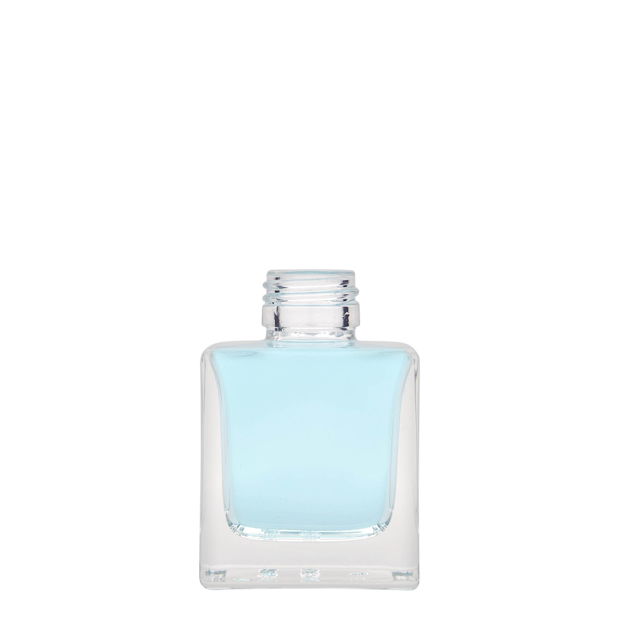 Bottiglia di vetro da 100 ml 'Cube', quadrata, bocca: PP 28 Bottiglia di vetro da 100 ml 'Cube', quadrata, bocca: PP 28