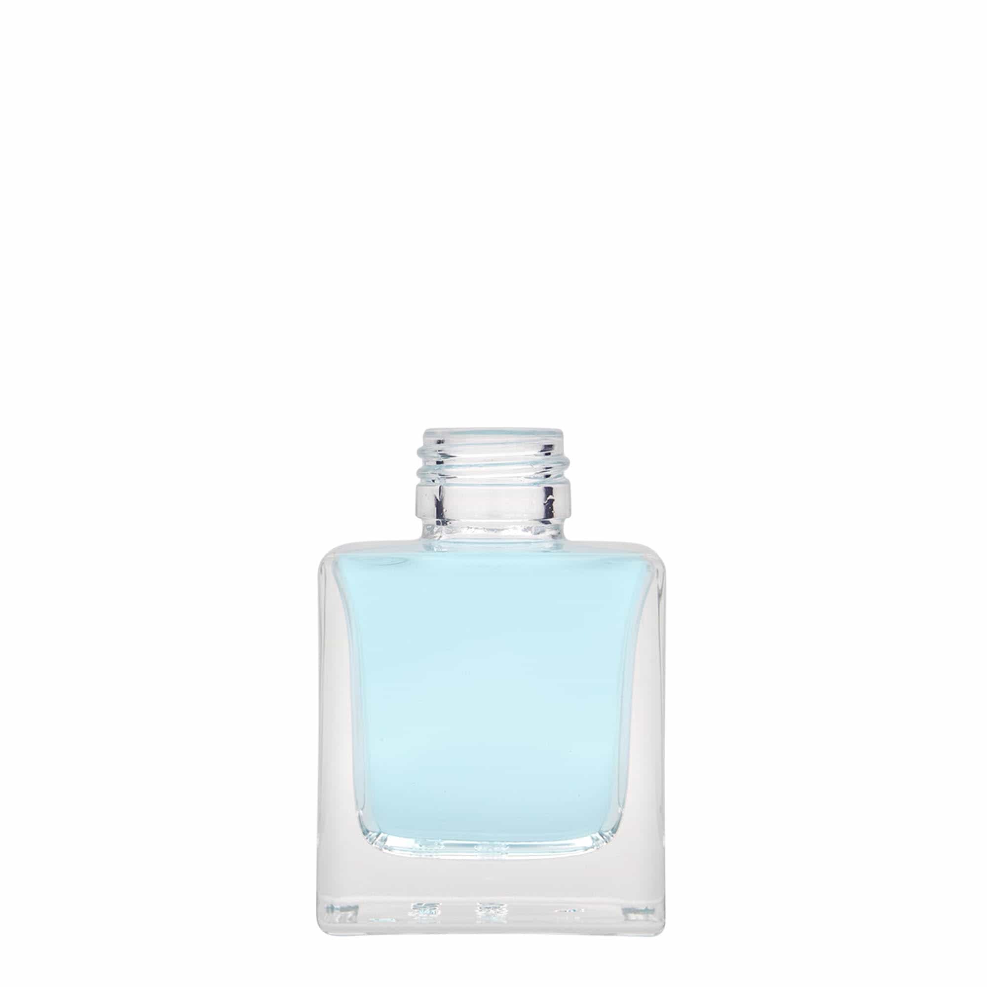 Bottiglia di vetro da 100 ml 'Cube', quadrata, bocca: PP 28