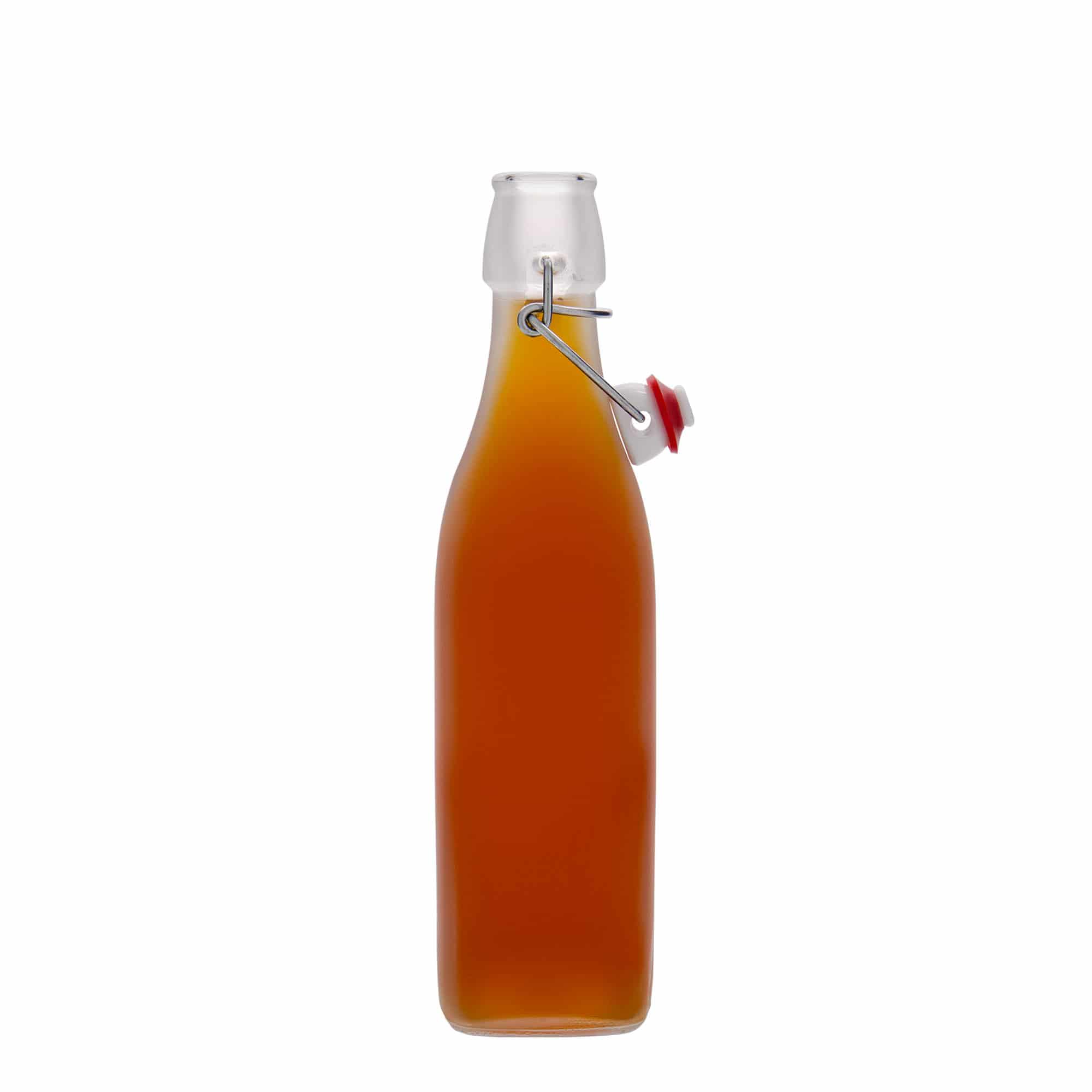 Bottiglia di vetro 500 ml 'Swing, quadrata, bianca, bocca: chiusura a leva