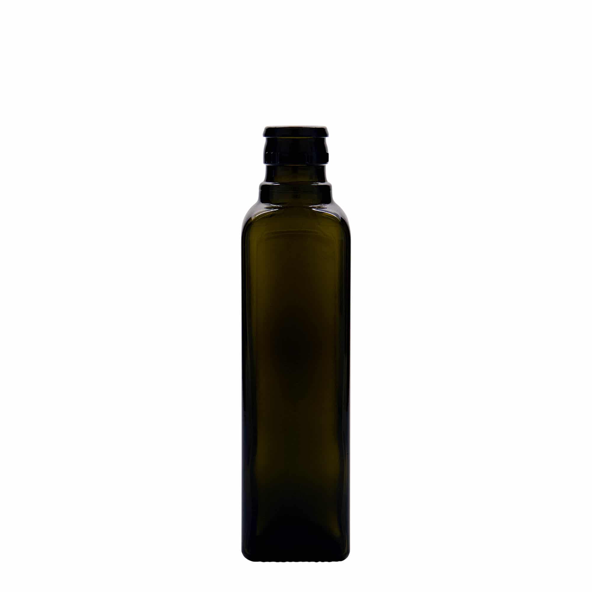 250 ml Bottiglia olio/aceto 'Quadra', vetro, quadrata, verde antico, imboccatura: DOP