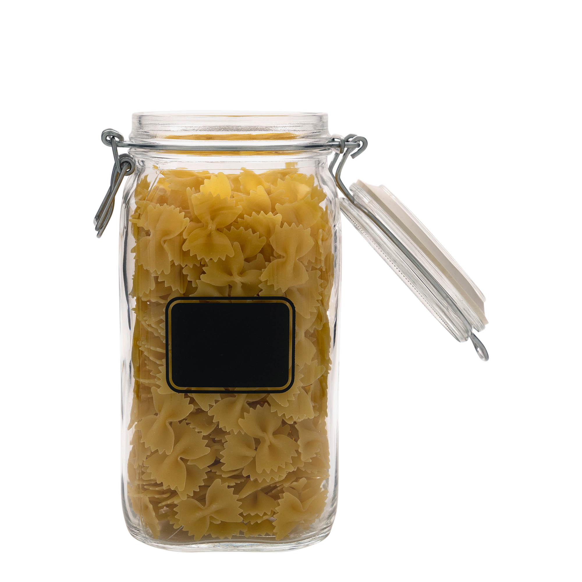 Barattolo con chiusura a molla da 1.500 ml 'Fido', motivo: campo per etichetta, quadrato, bocca: chiusura a molla Barattolo con chiusura a molla da 1.500 ml 'Fido', motivo: campo per etichetta, quadrato, bocca: chiusura a molla