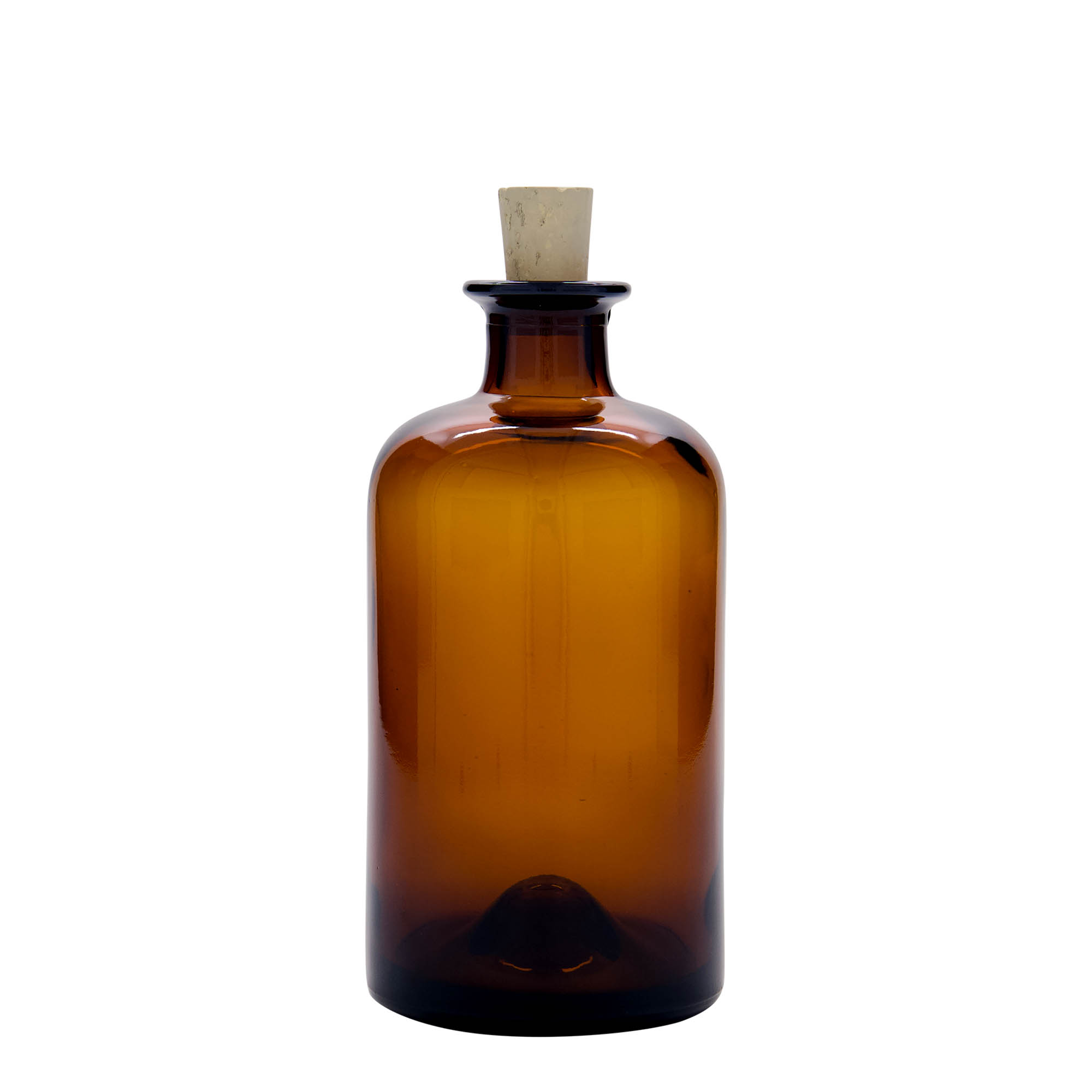 Bottiglia in vetro da 500 ml, da farmacista, marrone, bocca: sughero Bottiglia in vetro da 500 ml, da farmacista, marrone, bocca: sughero