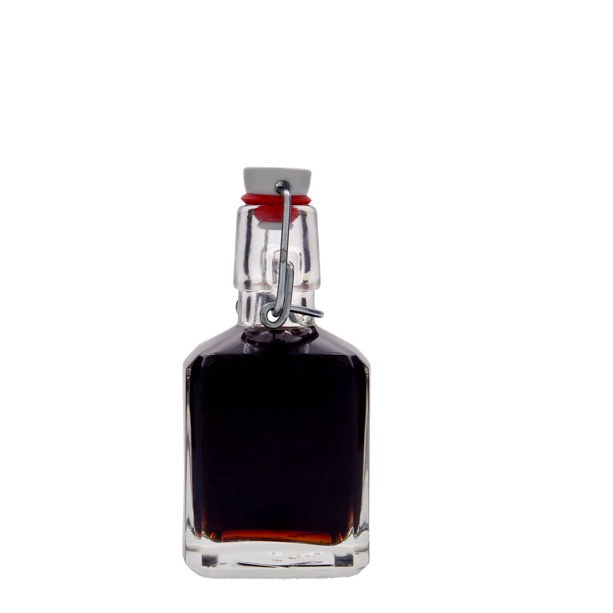 Bottiglia di vetro da 200 ml 'Kubica', quadrata, bocca: chiusura a leva Bottiglia di vetro da 200 ml 'Kubica', quadrata, bocca: chiusura a leva