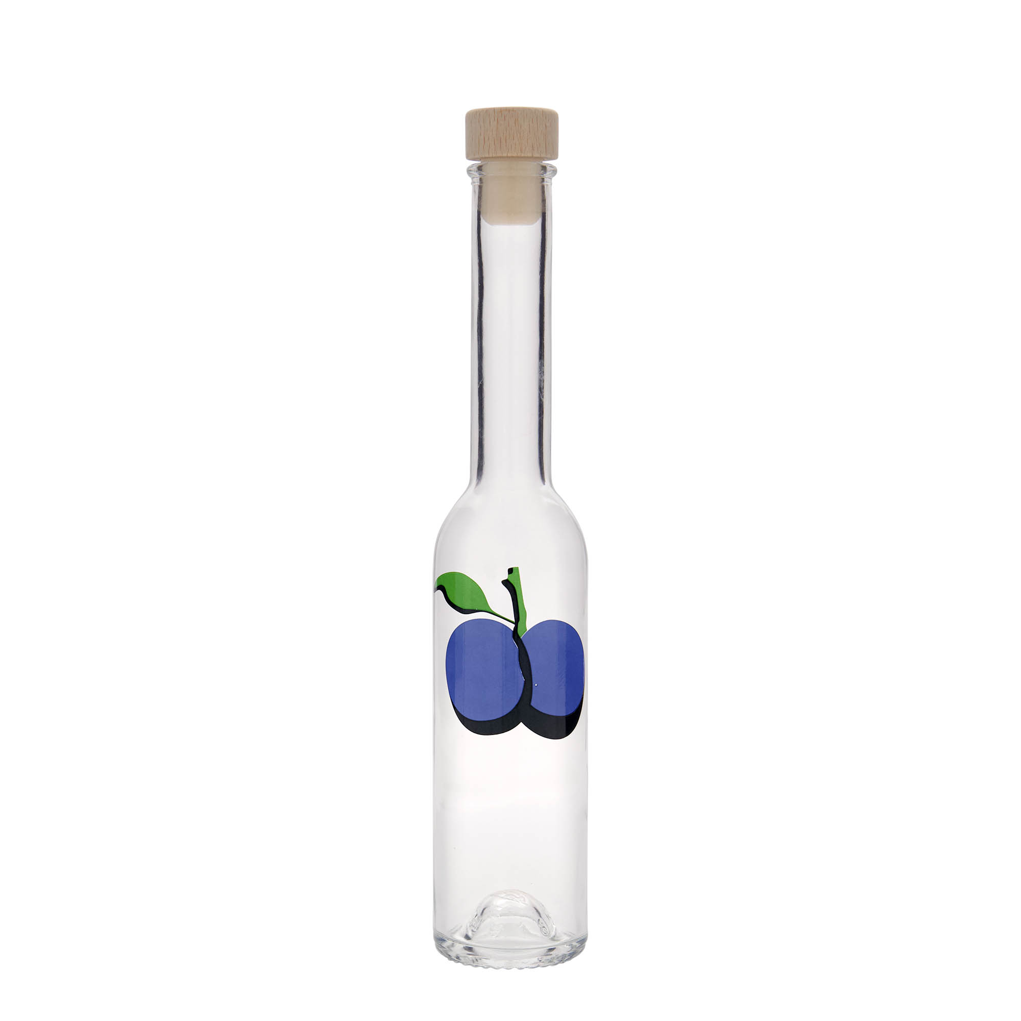 Bottiglia di vetro da 200 ml 'Opera', motivo: prugna, bocca: sughero Bottiglia di vetro da 200 ml 'Opera', motivo: prugna, bocca: sughero