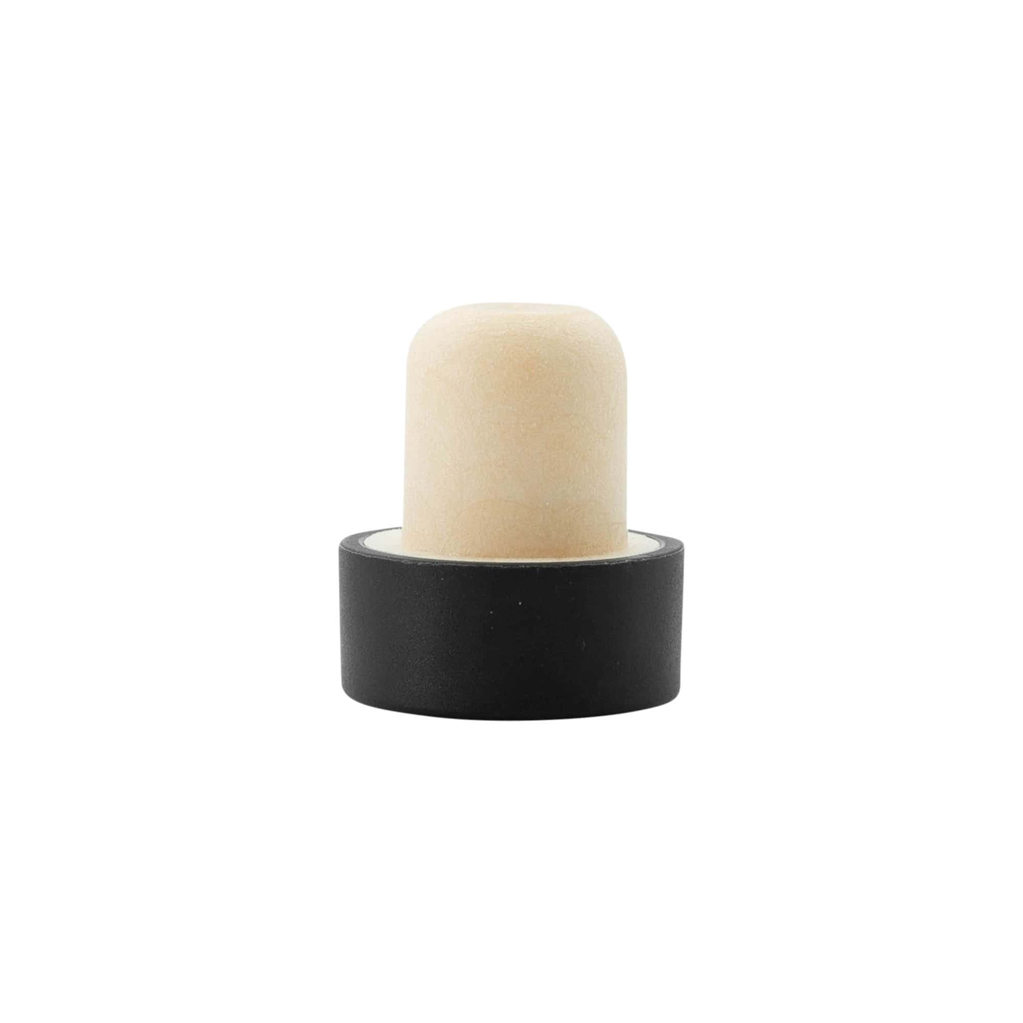 Tappo a manico 19 mm, plastica, nero, per bocca: sughero