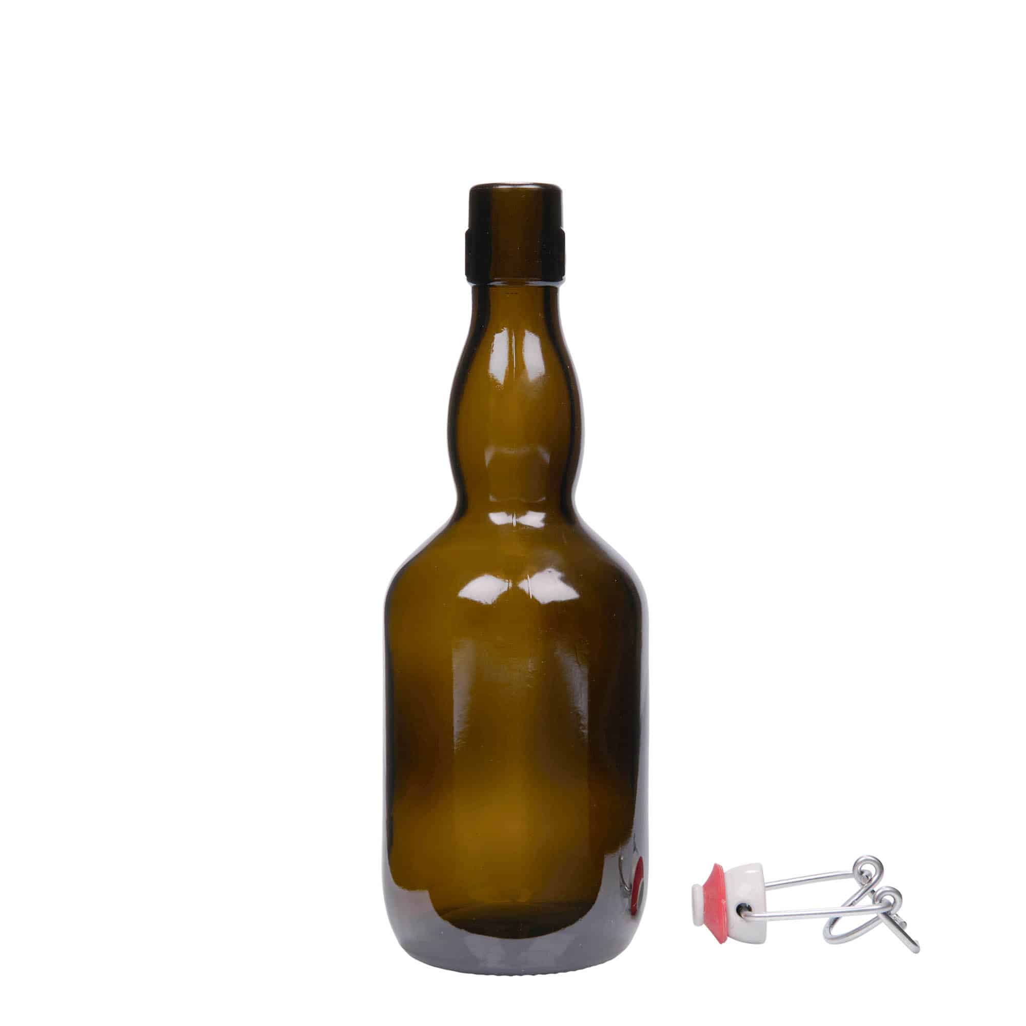 500 ml Bottiglia da birra a collo ondulato, vetro, verde antico, imboccatura: tappo meccanico
