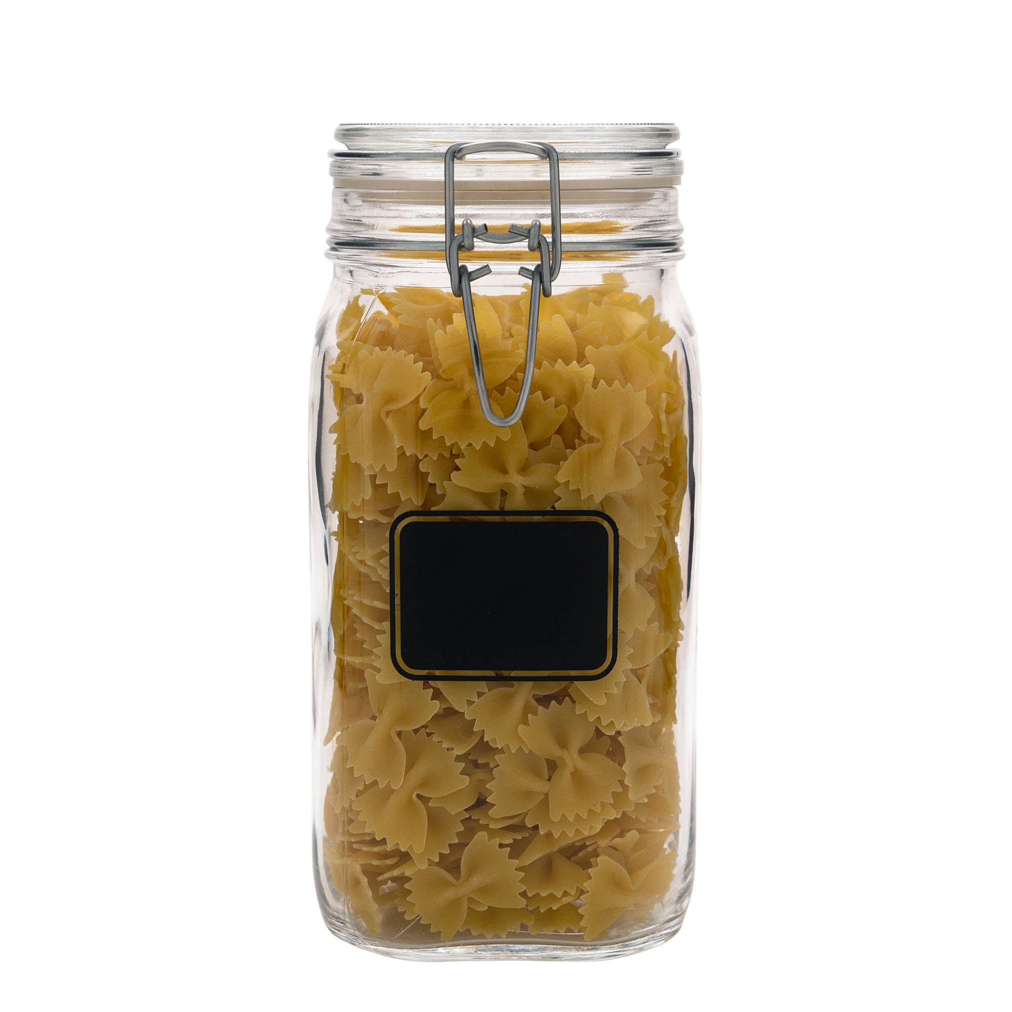 Barattolo con chiusura a molla da 1.500 ml 'Fido', motivo: campo per etichetta, quadrato, bocca: chiusura a molla Barattolo con chiusura a molla da 1.500 ml 'Fido', motivo: campo per etichetta, quadrato, bocca: chiusura a molla