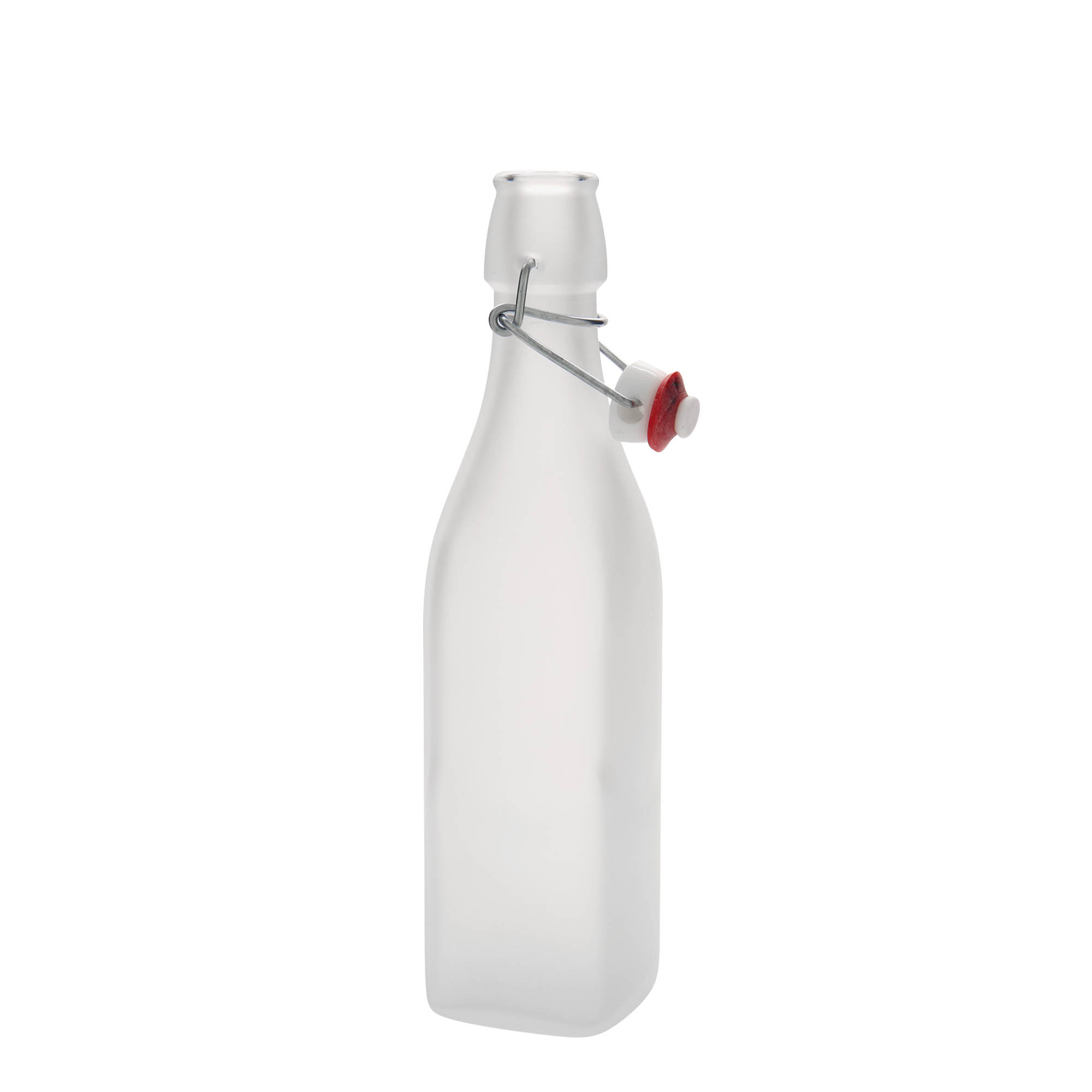 Bottiglia di vetro 500 ml 'Swing, quadrata, bianca, bocca: chiusura a leva Bottiglia di vetro 500 ml 'Swing, quadrata, bianca, bocca: chiusura a leva