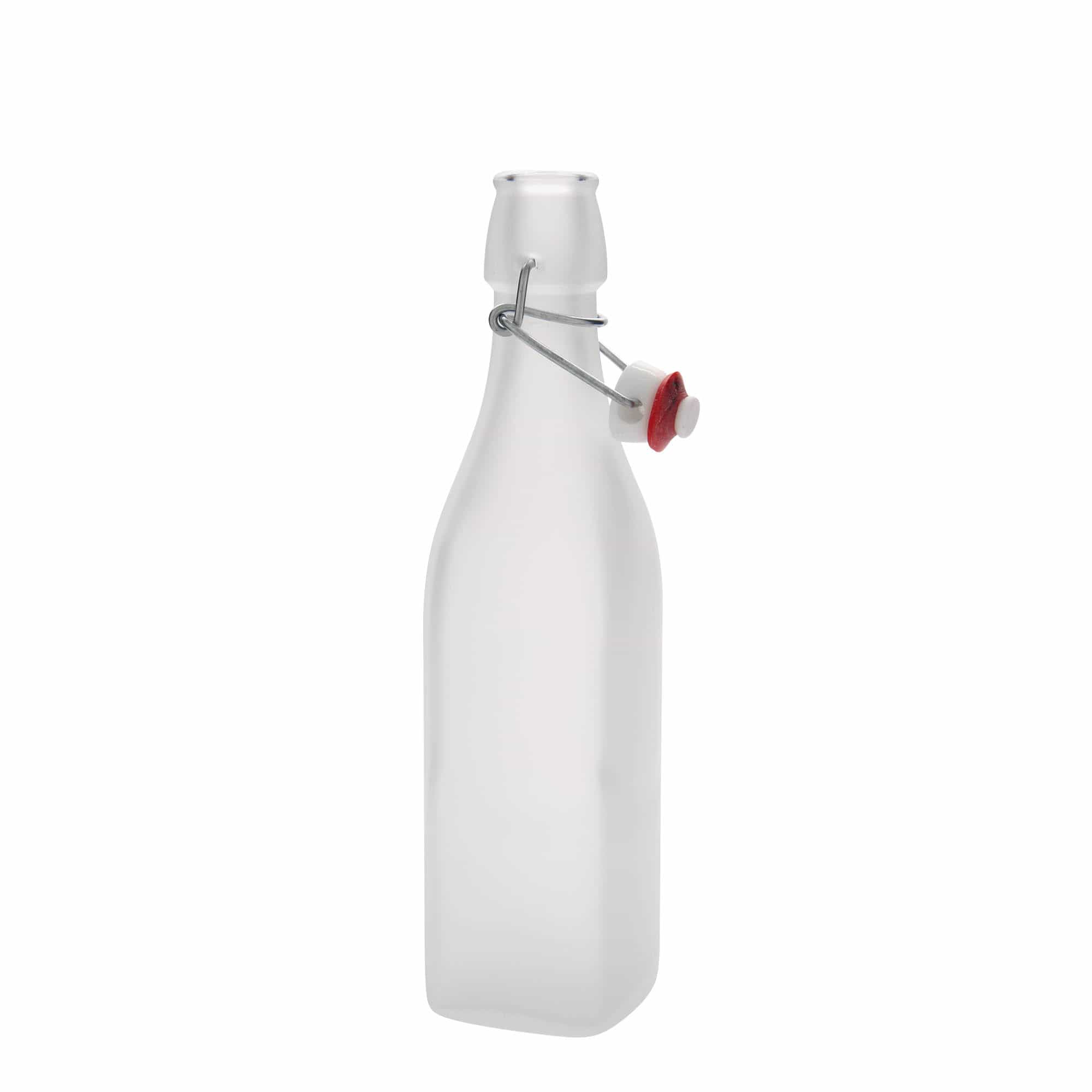 Bottiglia di vetro 500 ml 'Swing, quadrata, bianca, bocca: chiusura a leva Bottiglia di vetro 500 ml 'Swing, quadrata, bianca, bocca: chiusura a leva