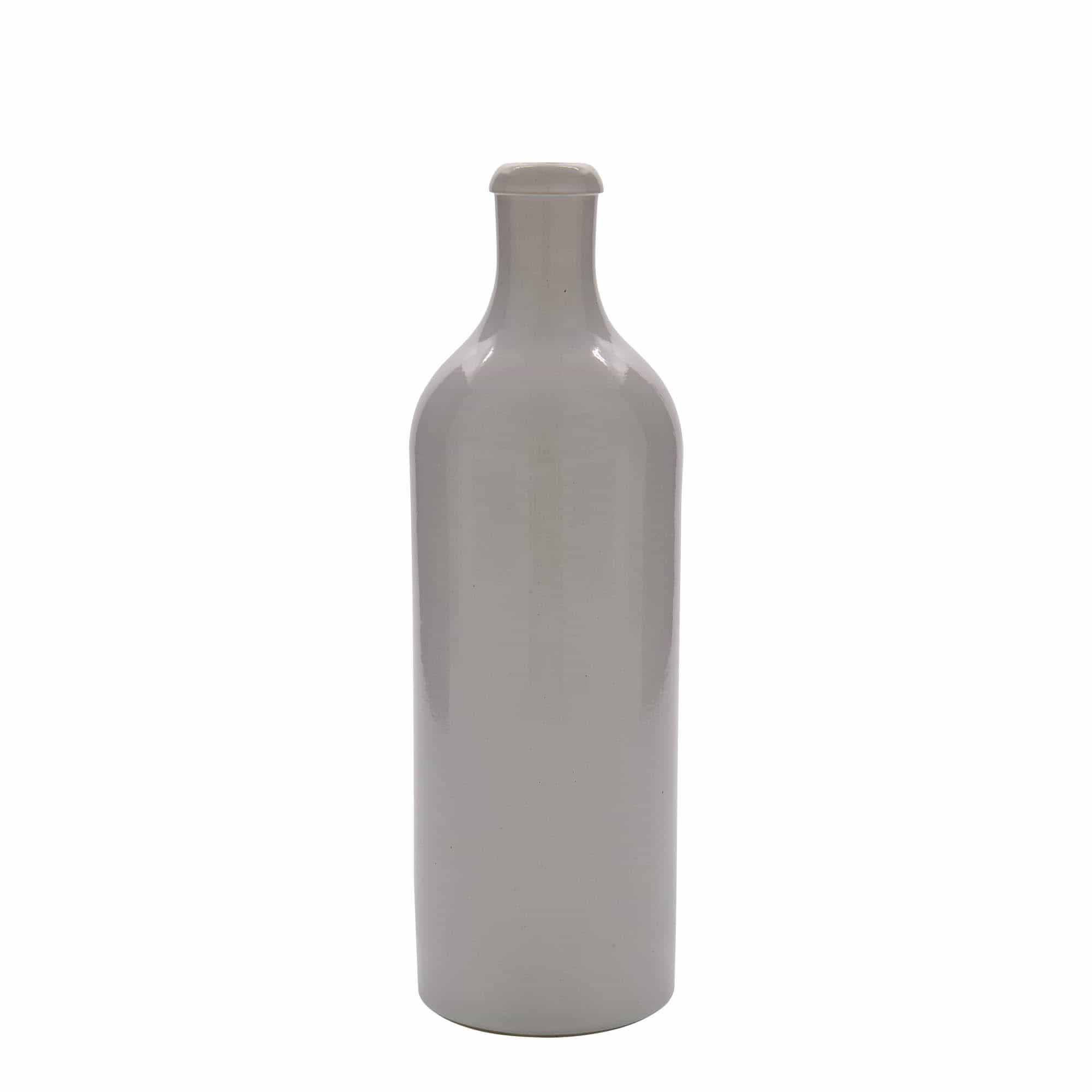 750 ml Bottiglia in ceramica, ceramica grès, bianco, imboccatura: fascetta