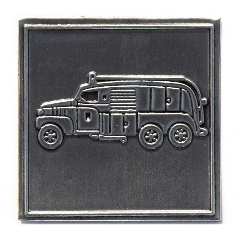 Etichetta metallica 'Autopompa', quadrata, stagno, argento