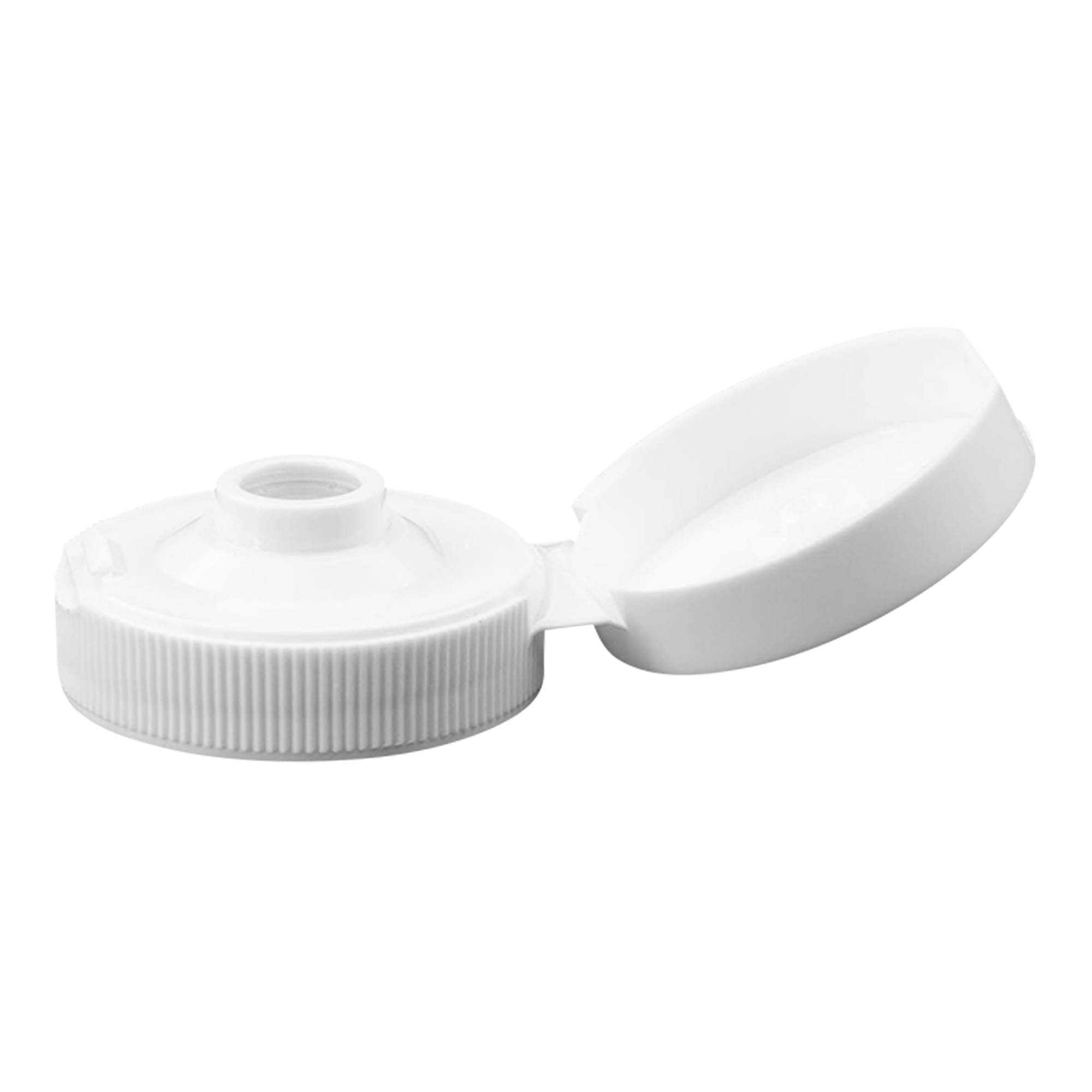 Chiusura a vite con cerniera a ribalta, plastica PP, bianca, per bocca: 38/400 Chiusura a vite con cerniera a ribalta, plastica PP, bianca, per bocca: 38/400
