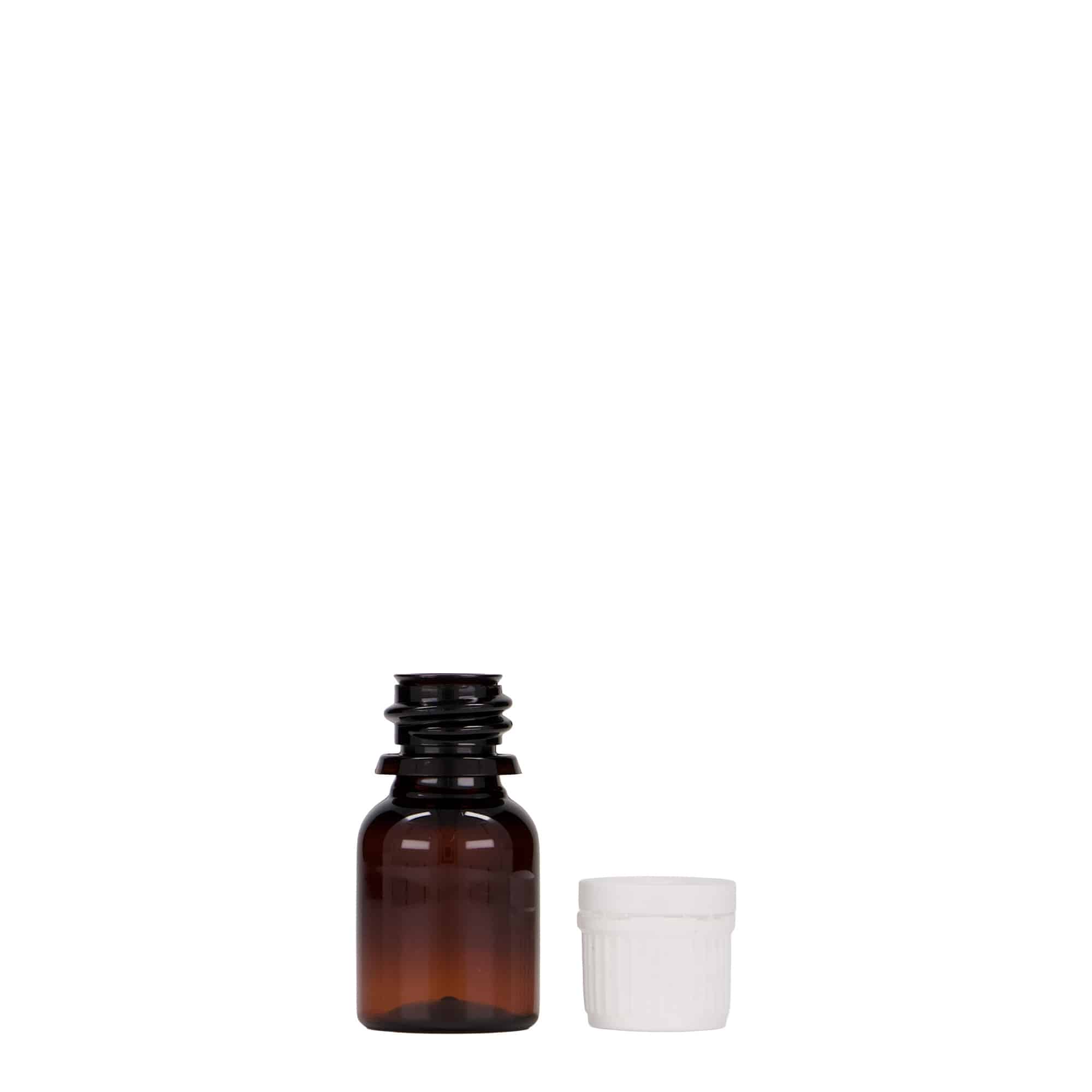 10 ml Flacone farmaceutico PET 'Easy Living', marrone, plastica, imboccatura: DIN 18