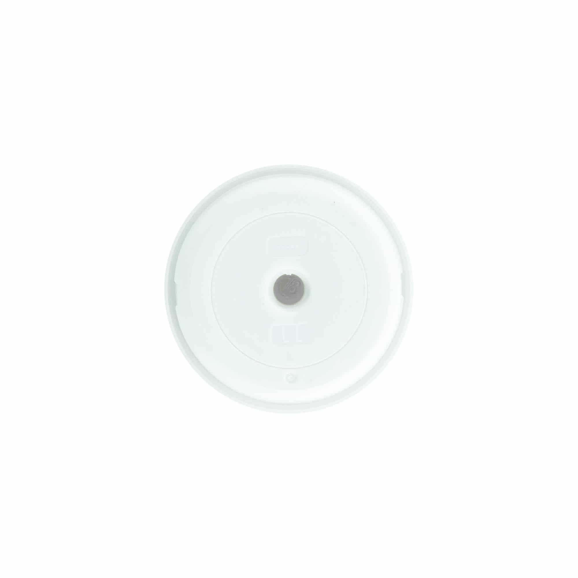 Testa pompa dispenser airless „Mezzo“, tipo D, plastica PP, bianca con tappo metallizzato opaco argento