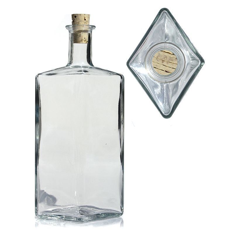 Bottiglia di vetro da 500 ml 'Riva', a forma di rombo, bocca: tappo in sughero Bottiglia di vetro da 500 ml 'Riva', a forma di rombo, bocca: tappo in sughero