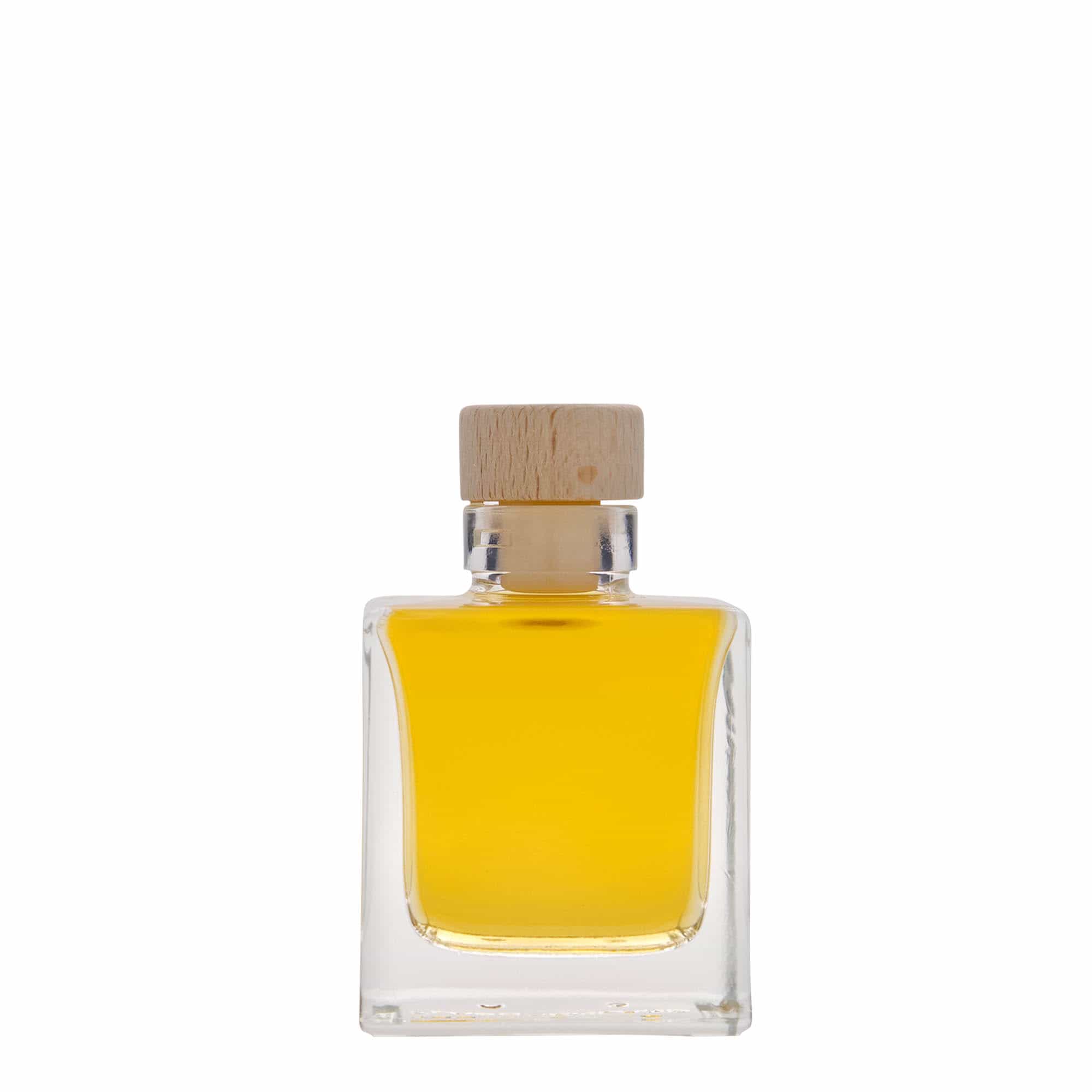 100 ml Bottiglia di vetro 'Cube', quadrata, imboccatura: fascetta