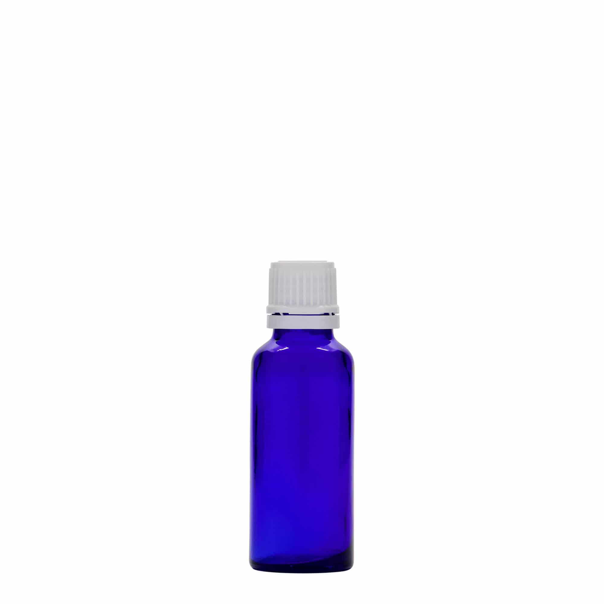 30 ml flacone medico, vetro, blu reale, bocca: DIN 18