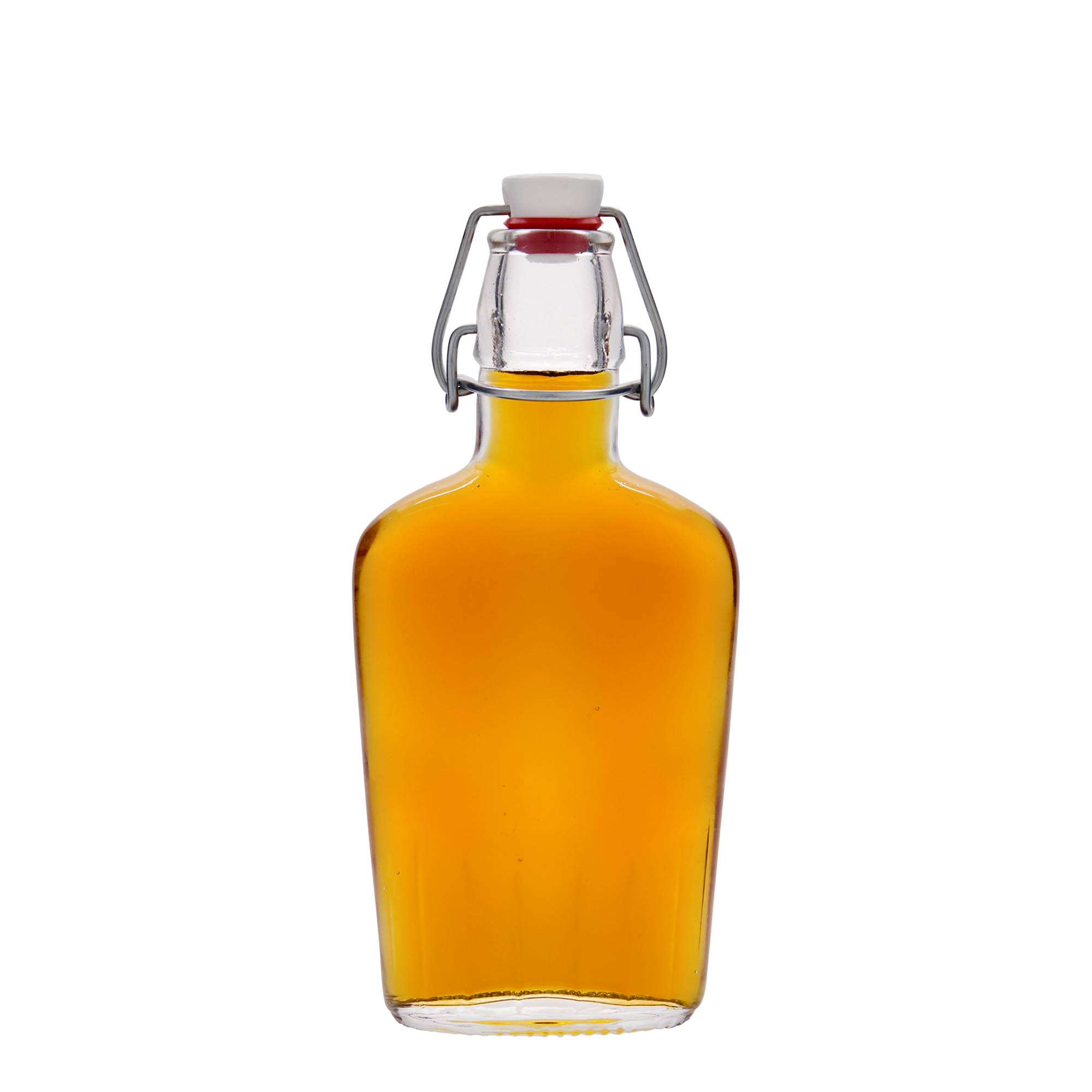 Bottiglia di vetro da 250 ml 'Fiaschetta', ovale, bocca: chiusura a leva Bottiglia di vetro da 250 ml 'Fiaschetta', ovale, bocca: chiusura a leva