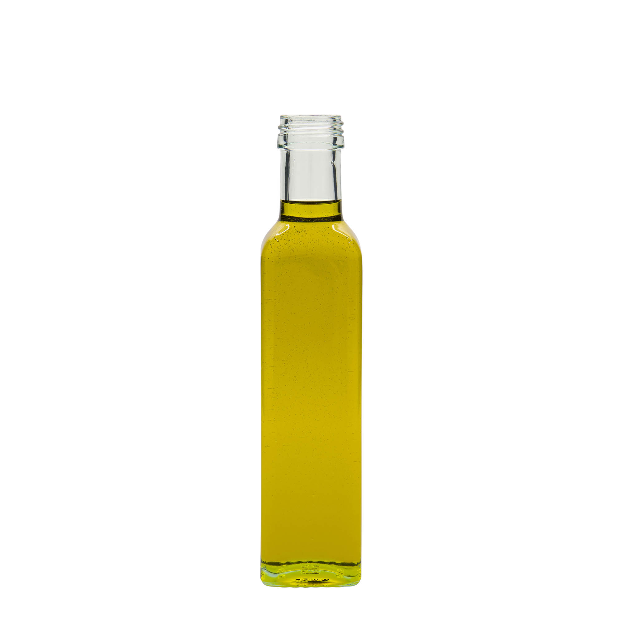 Bottiglia di vetro da 250 ml 'Marasca', quadrata, bocca: PP 31,5 Bottiglia di vetro da 250 ml 'Marasca', quadrata, bocca: PP 31,5