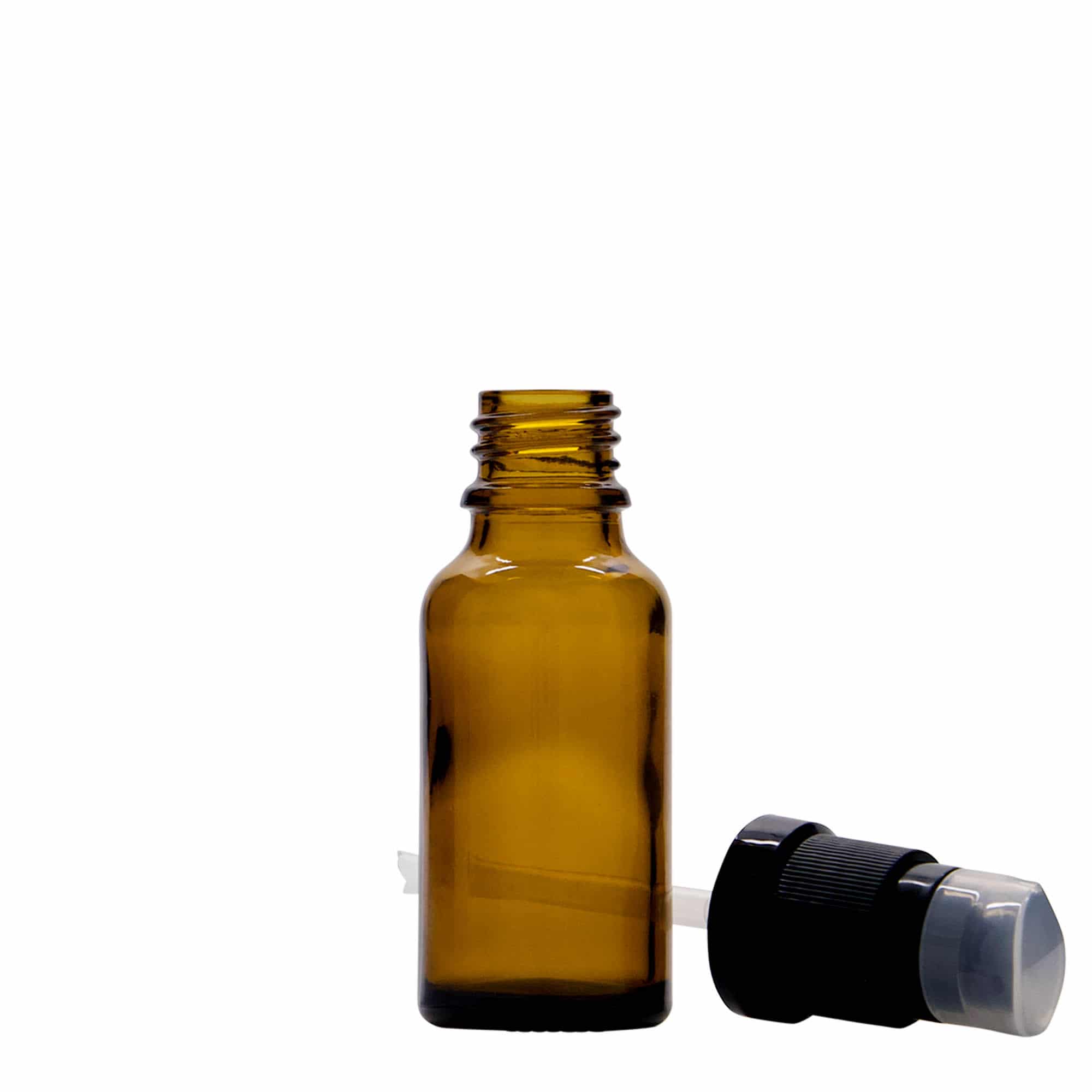 Flacone medico da 20 ml con pompa per lozione, vetro, marrone, bocca: DIN 18