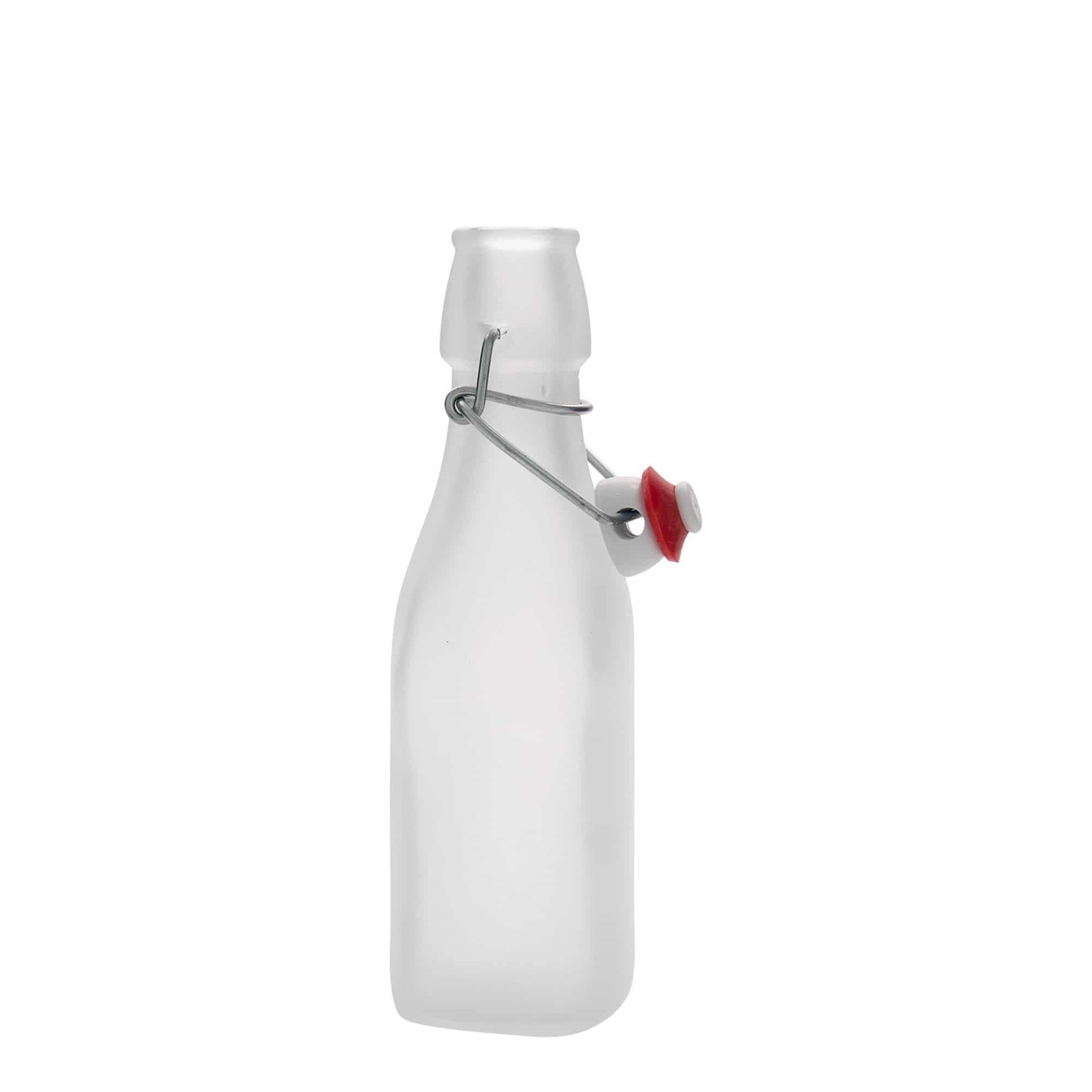 Bottiglia di vetro da 250 ml 'Swing, quadrata, bianca, bocca: chiusura a leva Bottiglia di vetro da 250 ml 'Swing, quadrata, bianca, bocca: chiusura a leva