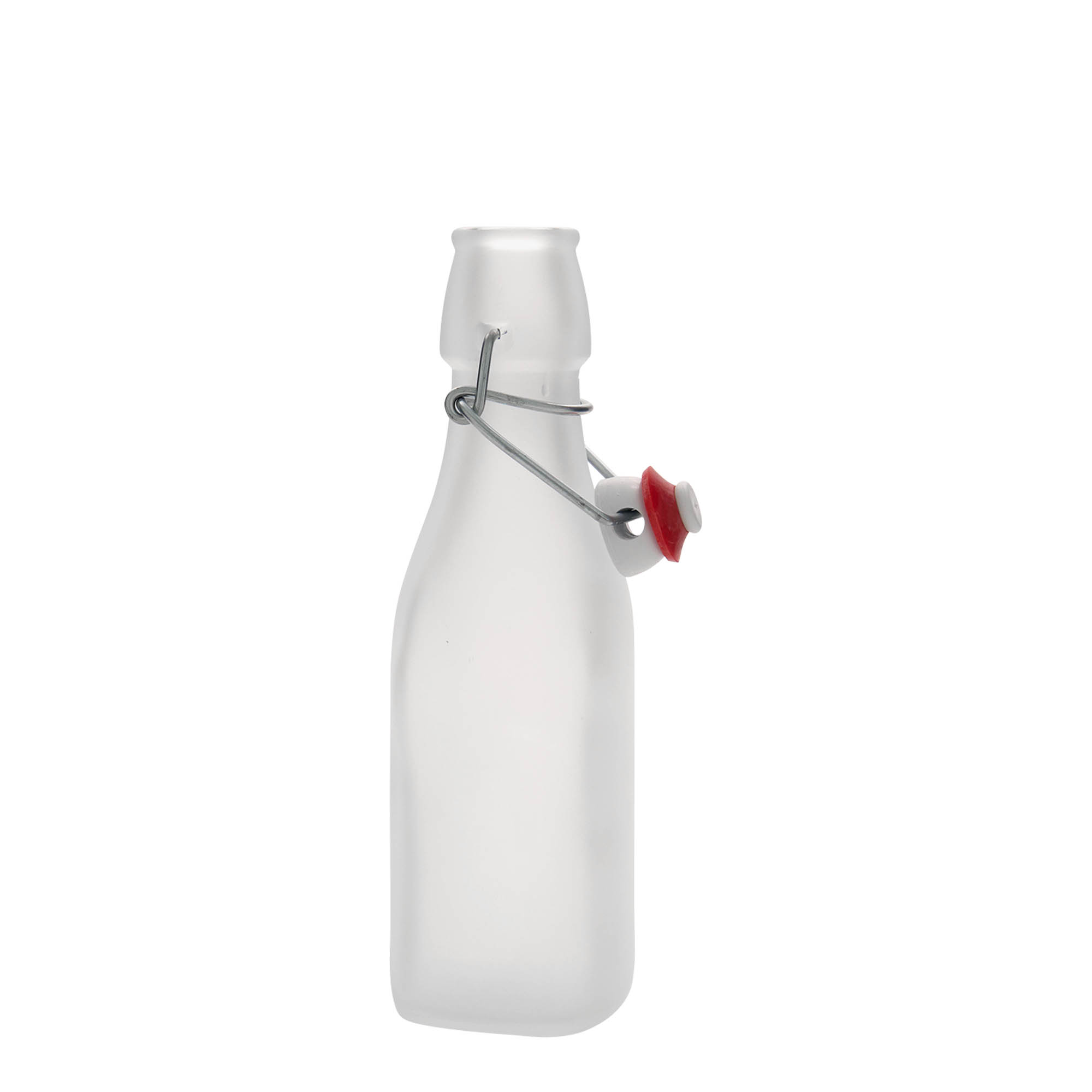 Bottiglia di vetro da 250 ml 'Swing, quadrata, bianca, bocca: chiusura a leva Bottiglia di vetro da 250 ml 'Swing, quadrata, bianca, bocca: chiusura a leva