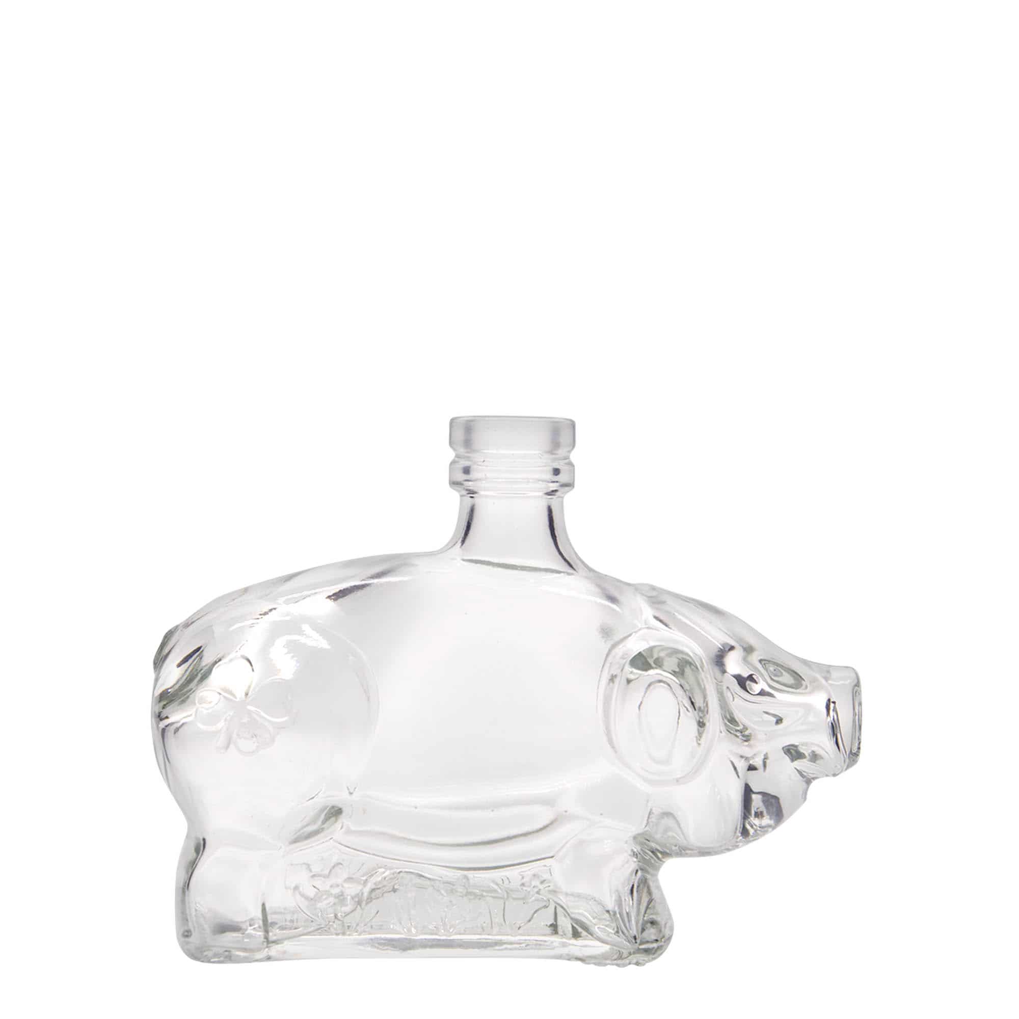 200 ml Bottiglia di vetro 'Maialino portafortuna', imboccatura: fascetta 200 ml Bottiglia di vetro 'Maialino portafortuna', imboccatura: fascetta