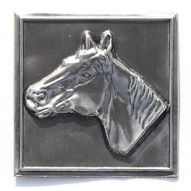 Etichetta metallica 'Cavallo', quadrata, stagno, argento