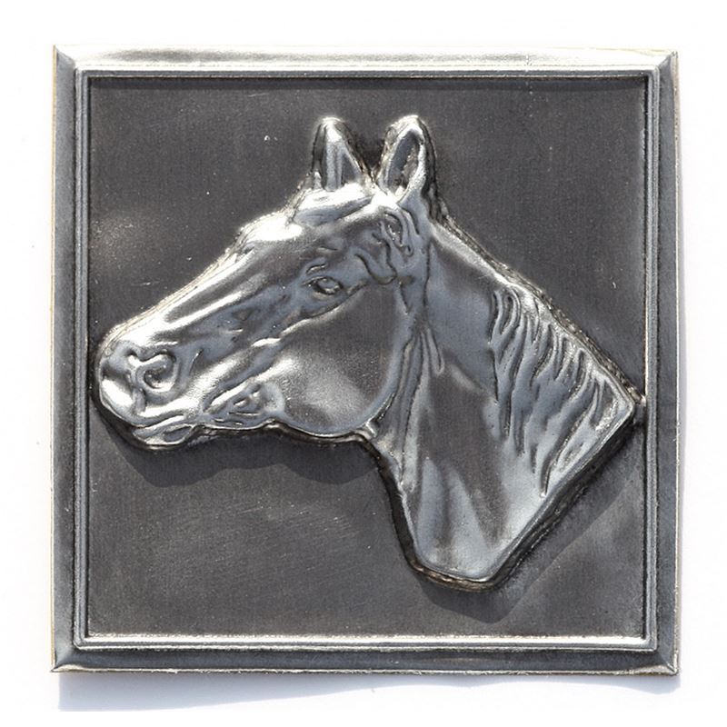 Etichetta in stagno 'Cavallo', quadrata, metallo, argento Etichetta in stagno 'Cavallo', quadrata, metallo, argento