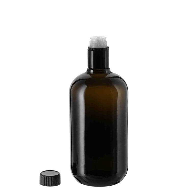 Bottiglia per aceto/olio da 750 ml 'Biolio', vetro, verde antico, bocca: DOP
