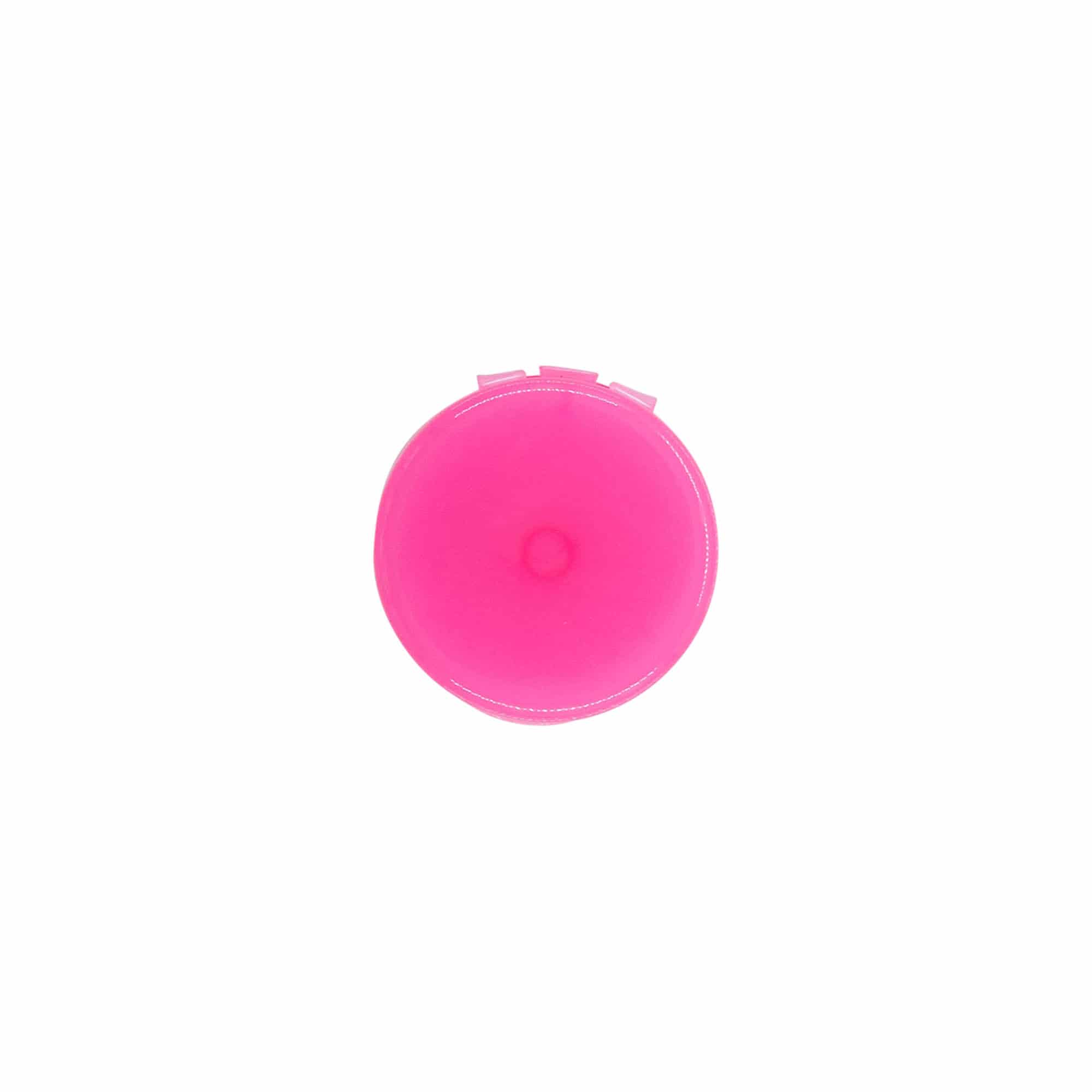 Chiusura a vite con cerniera a battente, plastica PP, rosa, per bocca: 24/410 Chiusura a vite con cerniera a battente, plastica PP, rosa, per bocca: 24/410