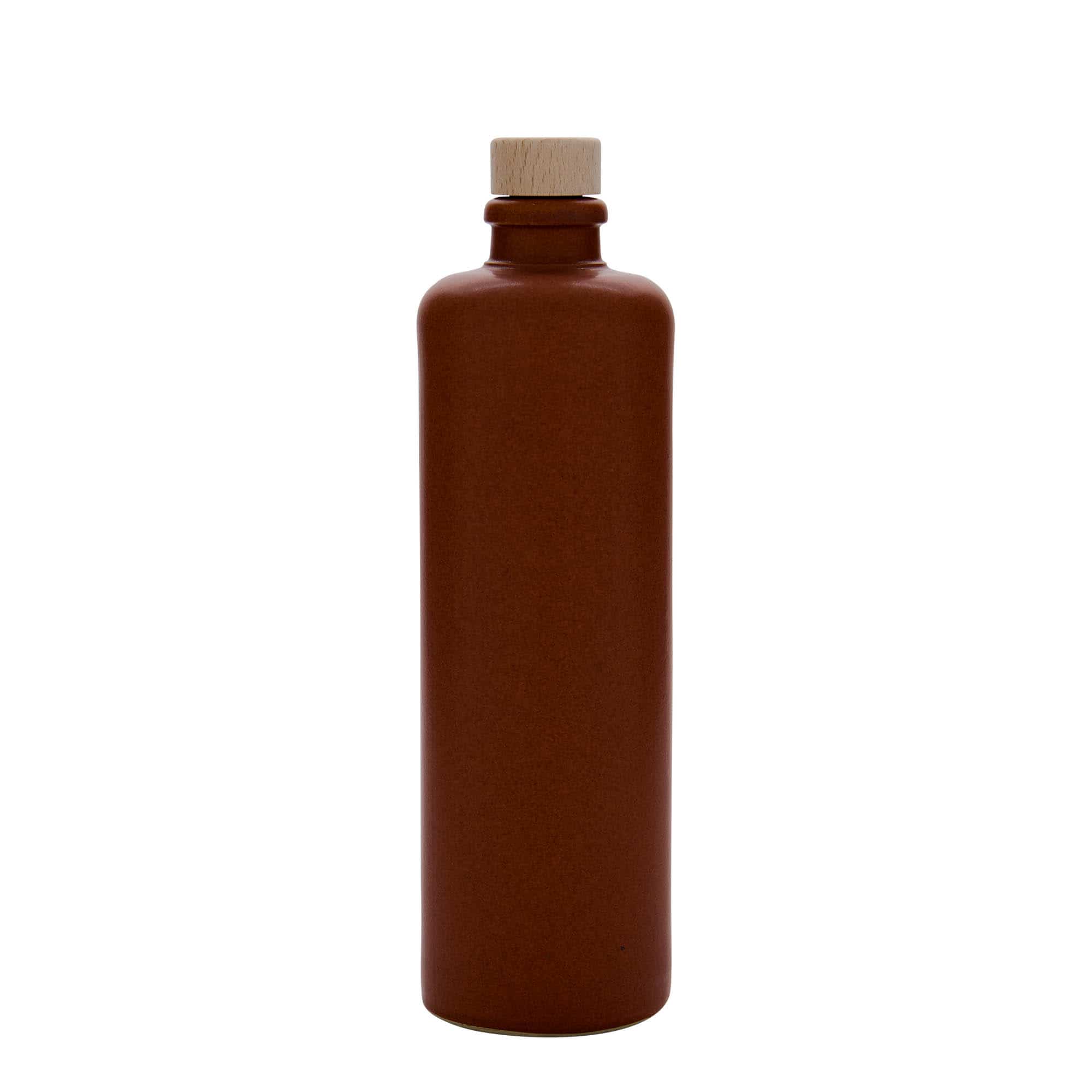 500 ml Bottiglia in ceramica, ceramica grès, rosso-marrone, imboccatura: fascetta