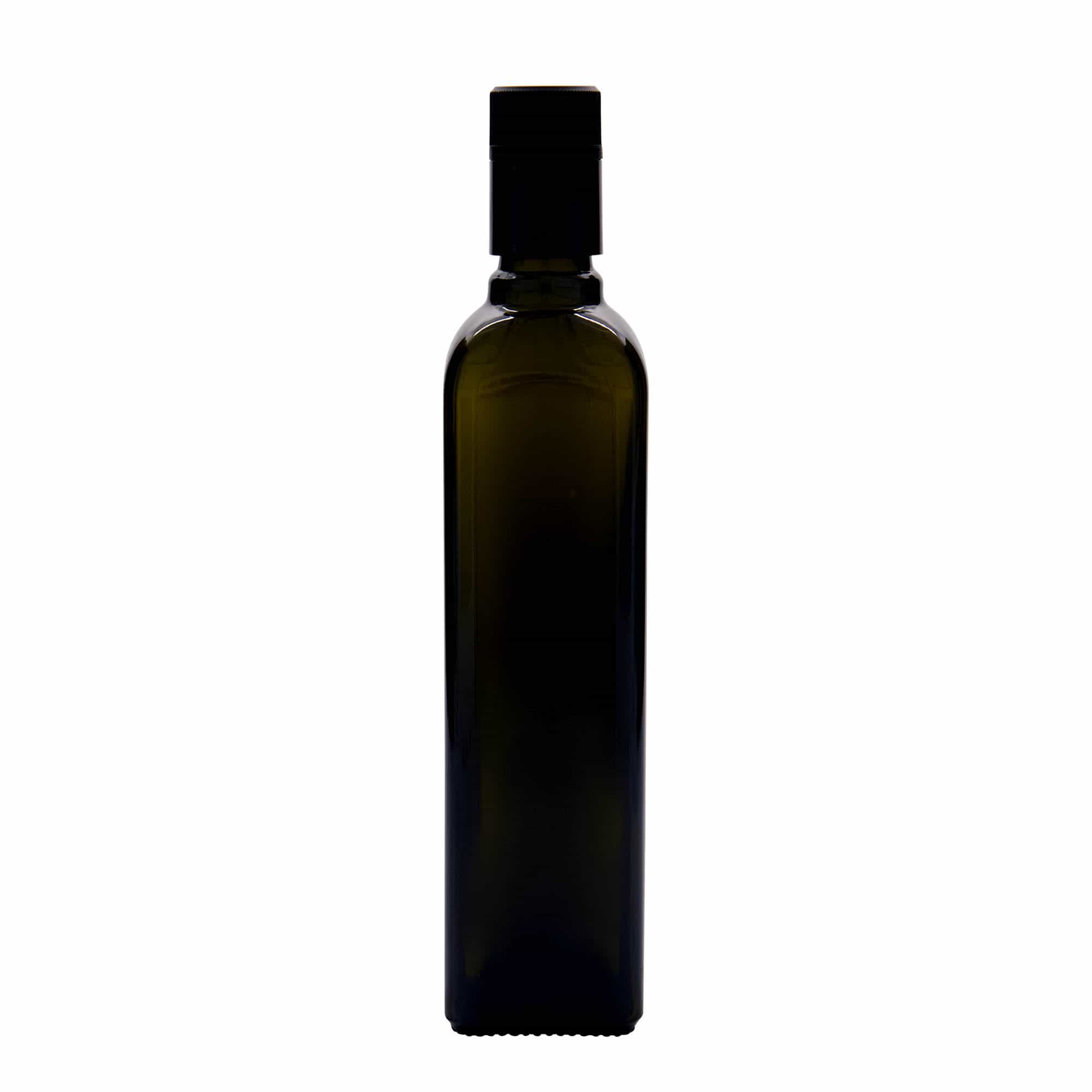 Bottiglia per aceto/olio 'Quadra' 500 ml, vetro, quadrata, verde antico, bocca: DOP