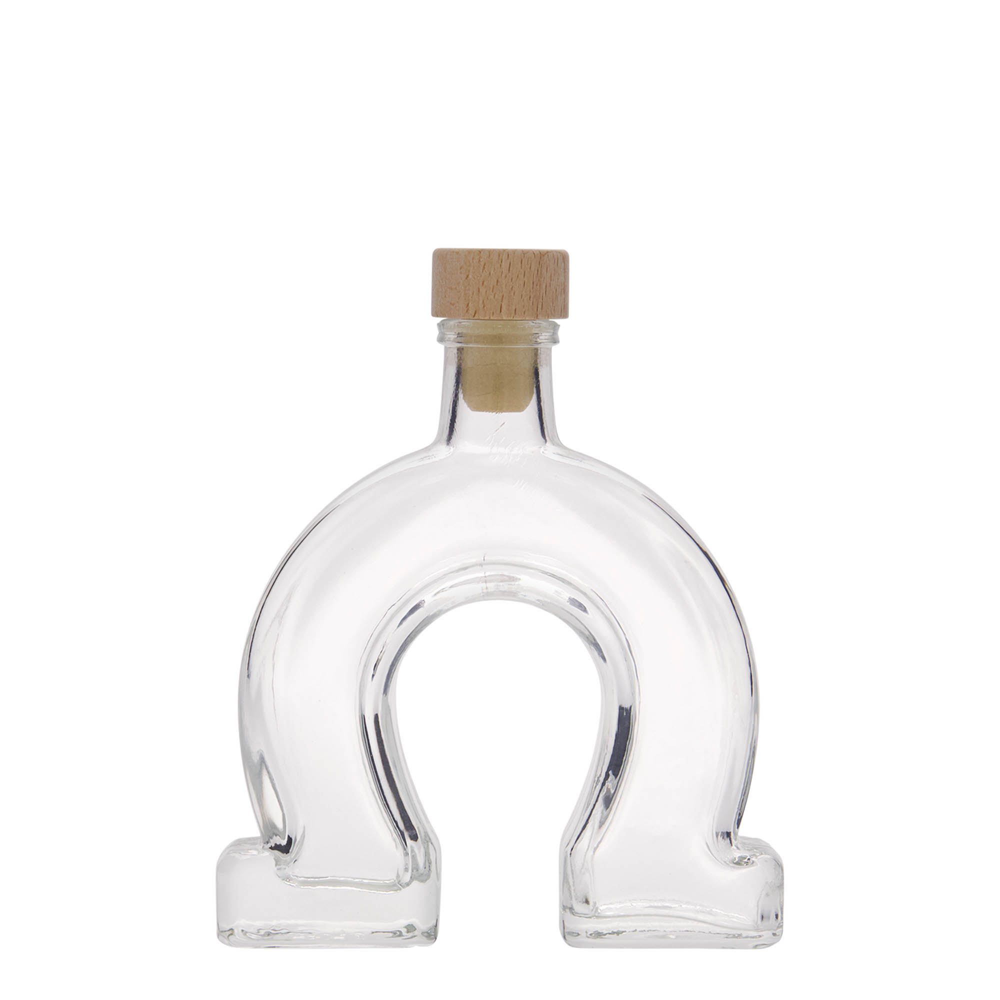 Bottiglia di vetro da 100 ml 'Ferro di cavallo', bocca: tappo di sughero Bottiglia di vetro da 100 ml 'Ferro di cavallo', bocca: tappo di sughero